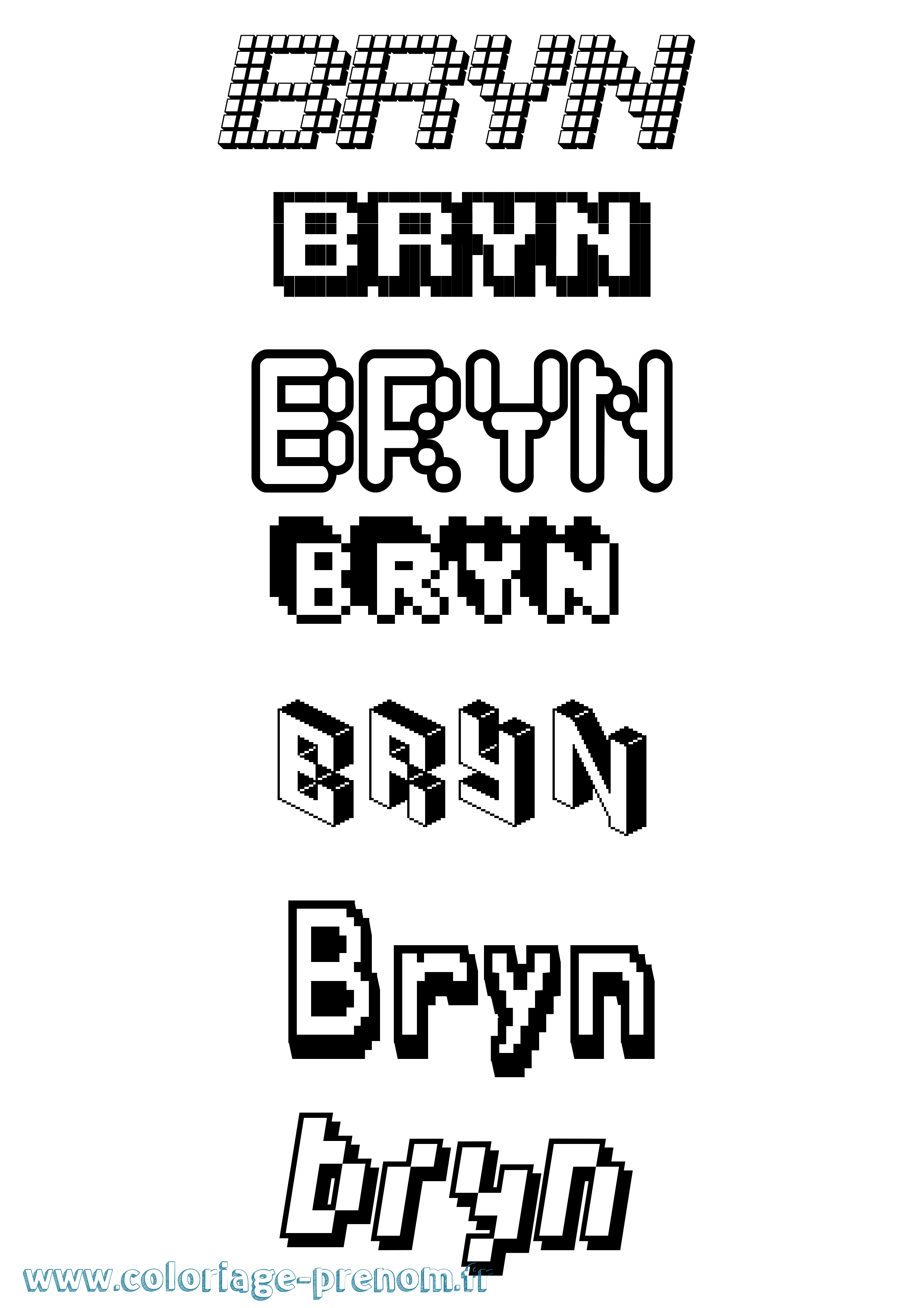 Coloriage prénom Bryn Pixel