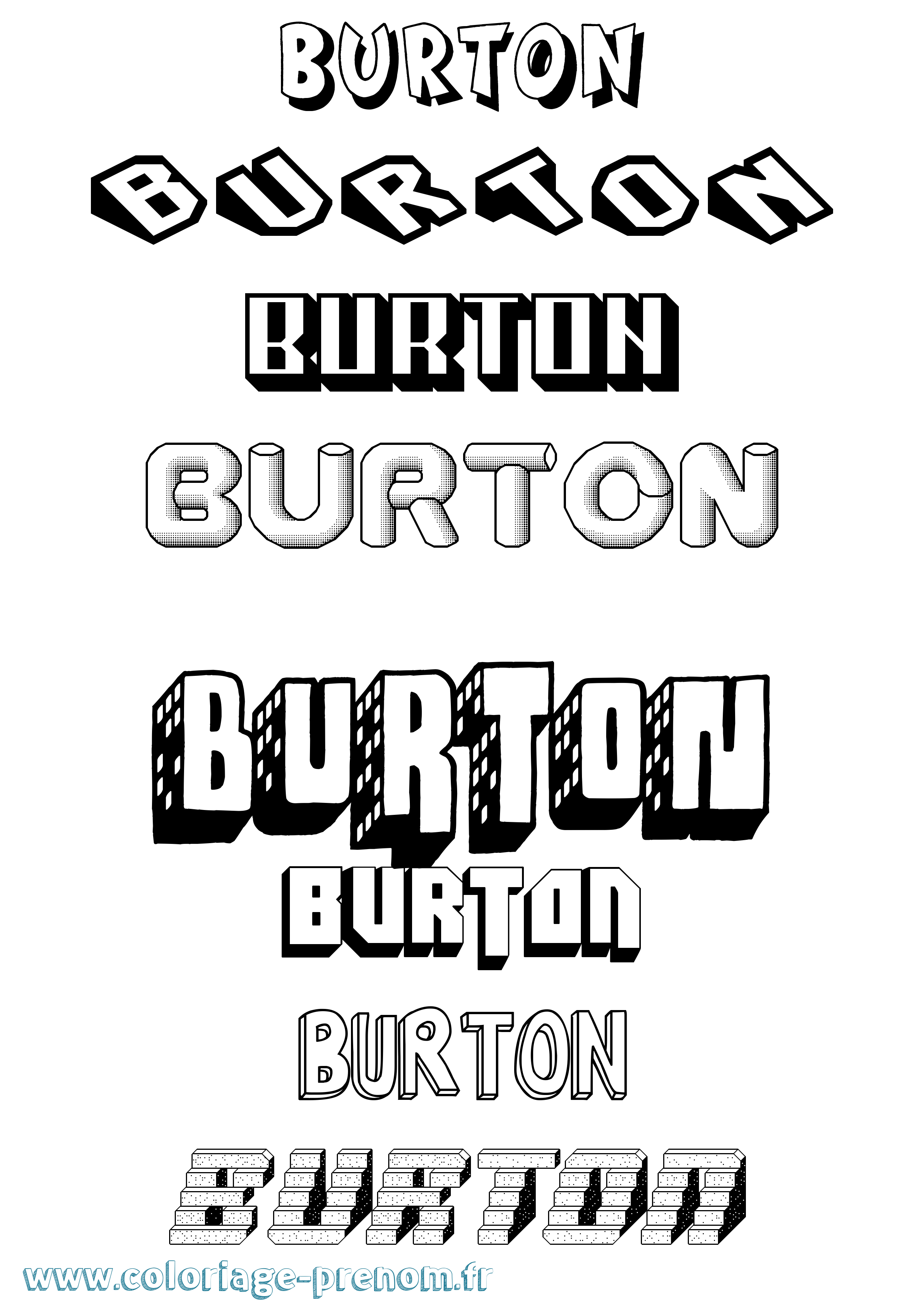 Coloriage prénom Burton Effet 3D