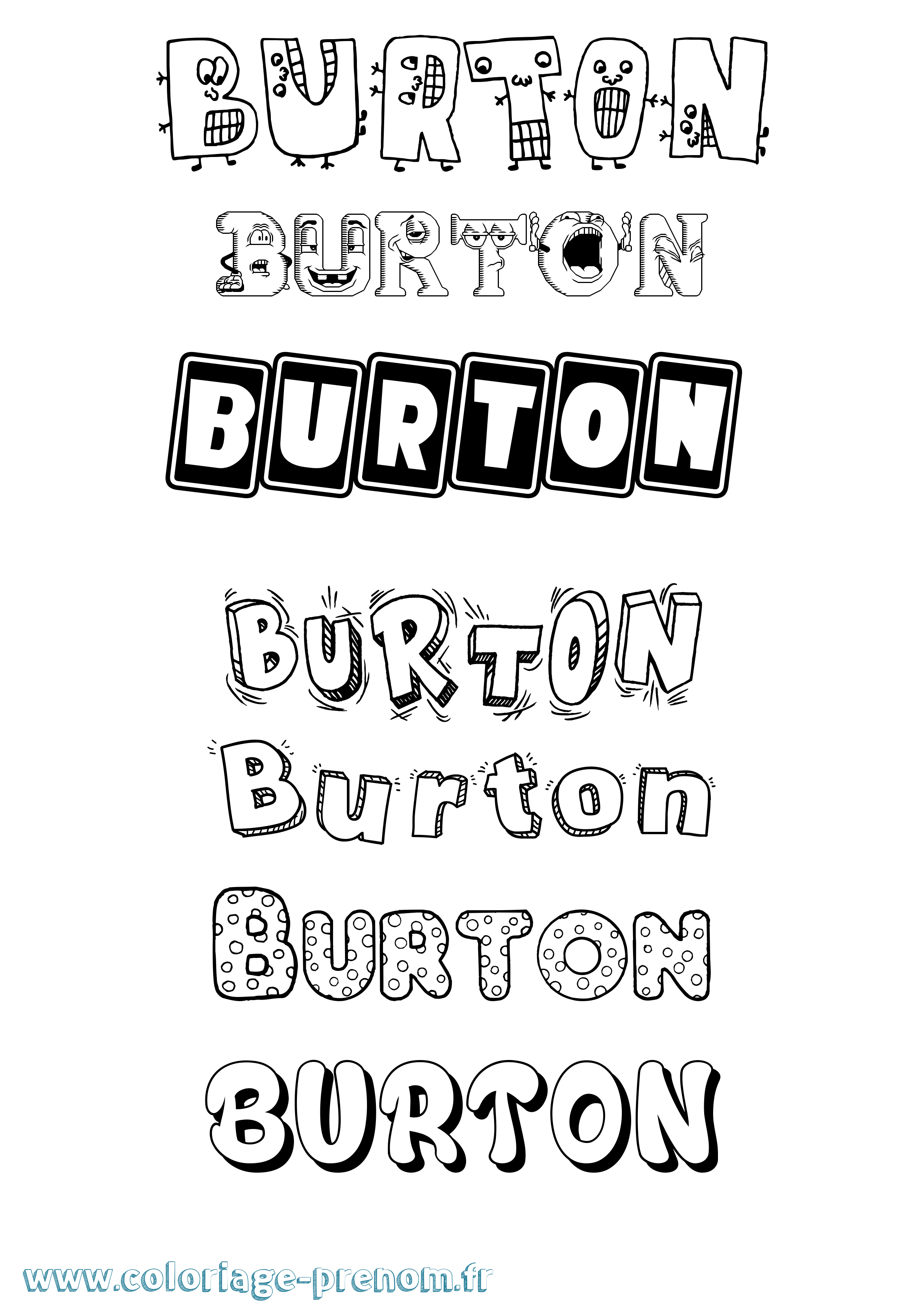 Coloriage prénom Burton Fun