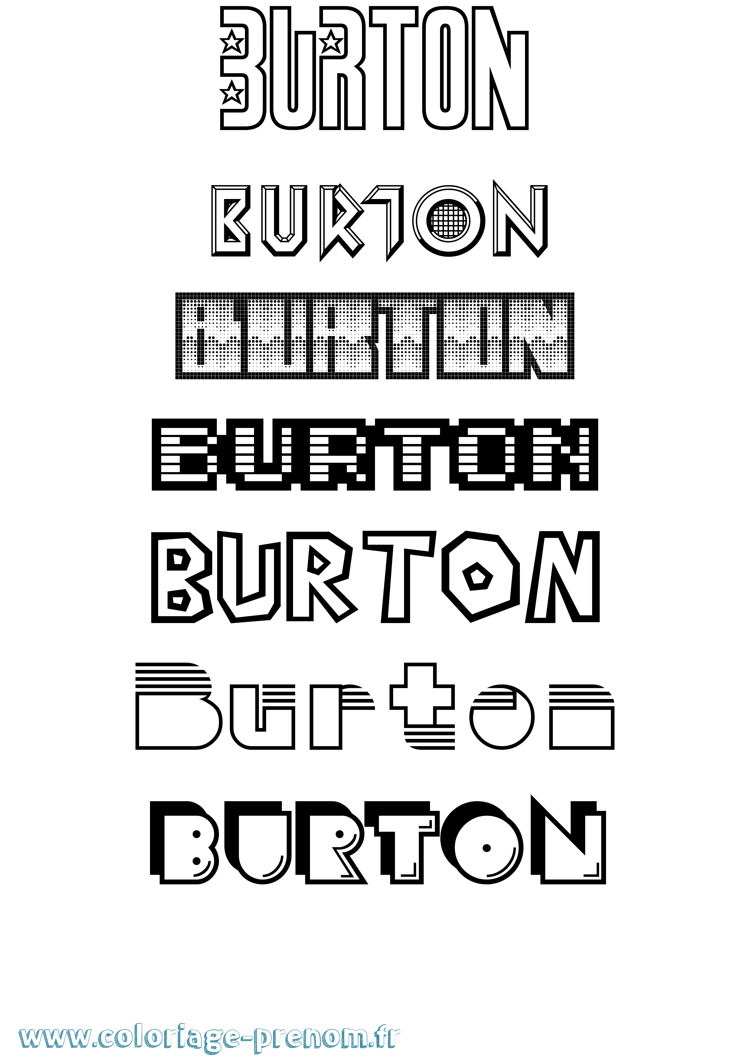 Coloriage prénom Burton Jeux Vidéos