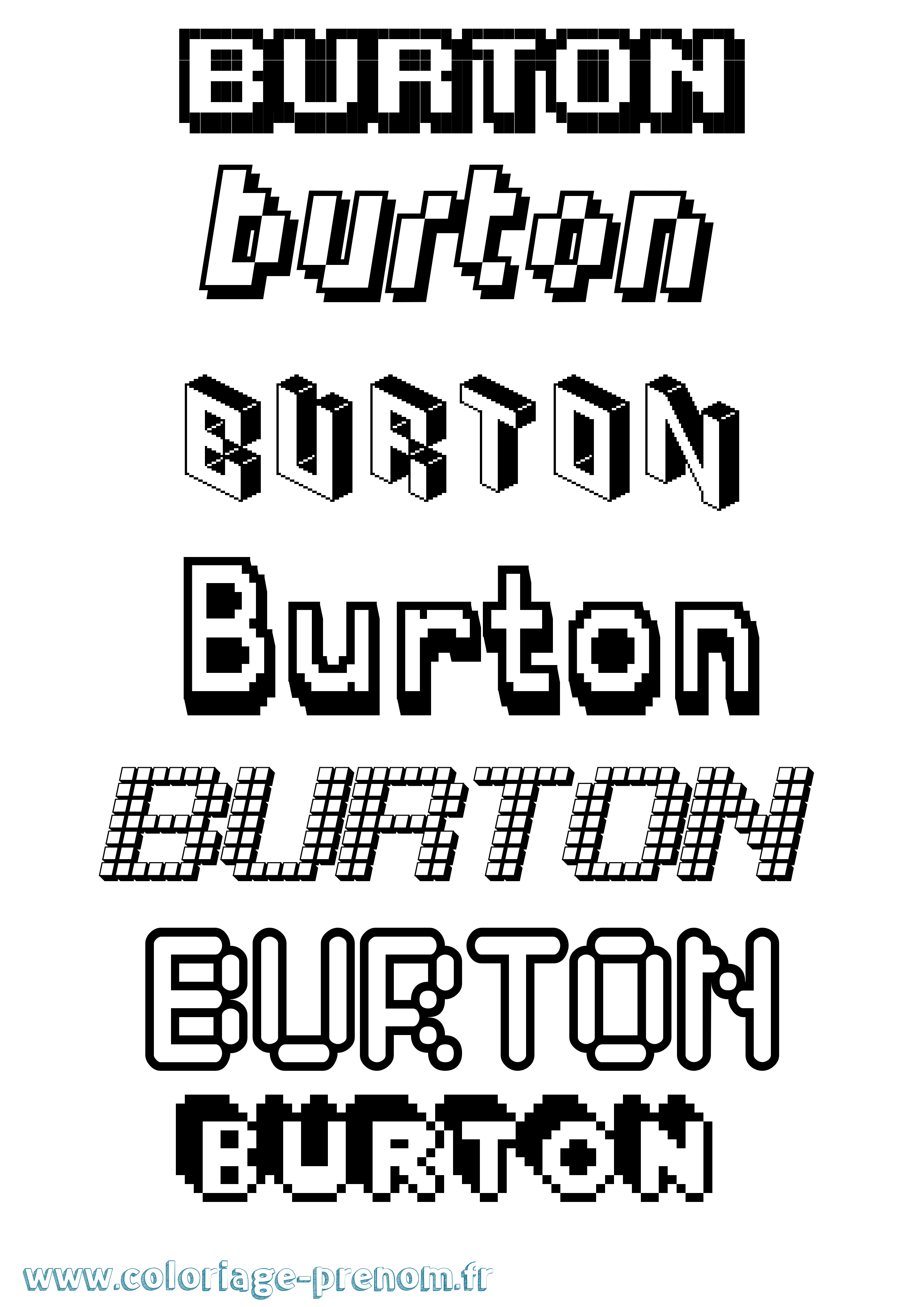 Coloriage prénom Burton Pixel
