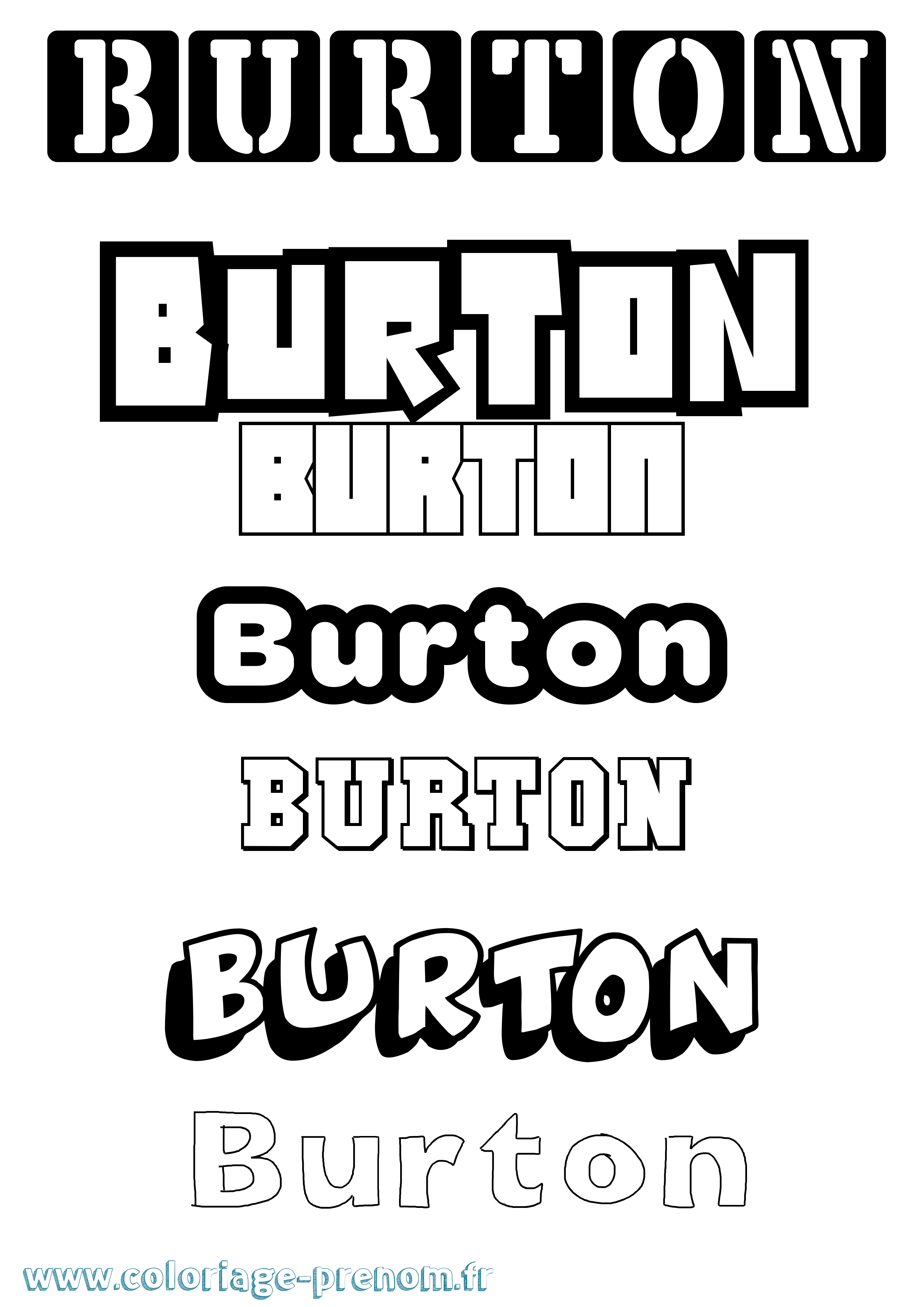 Coloriage prénom Burton Simple