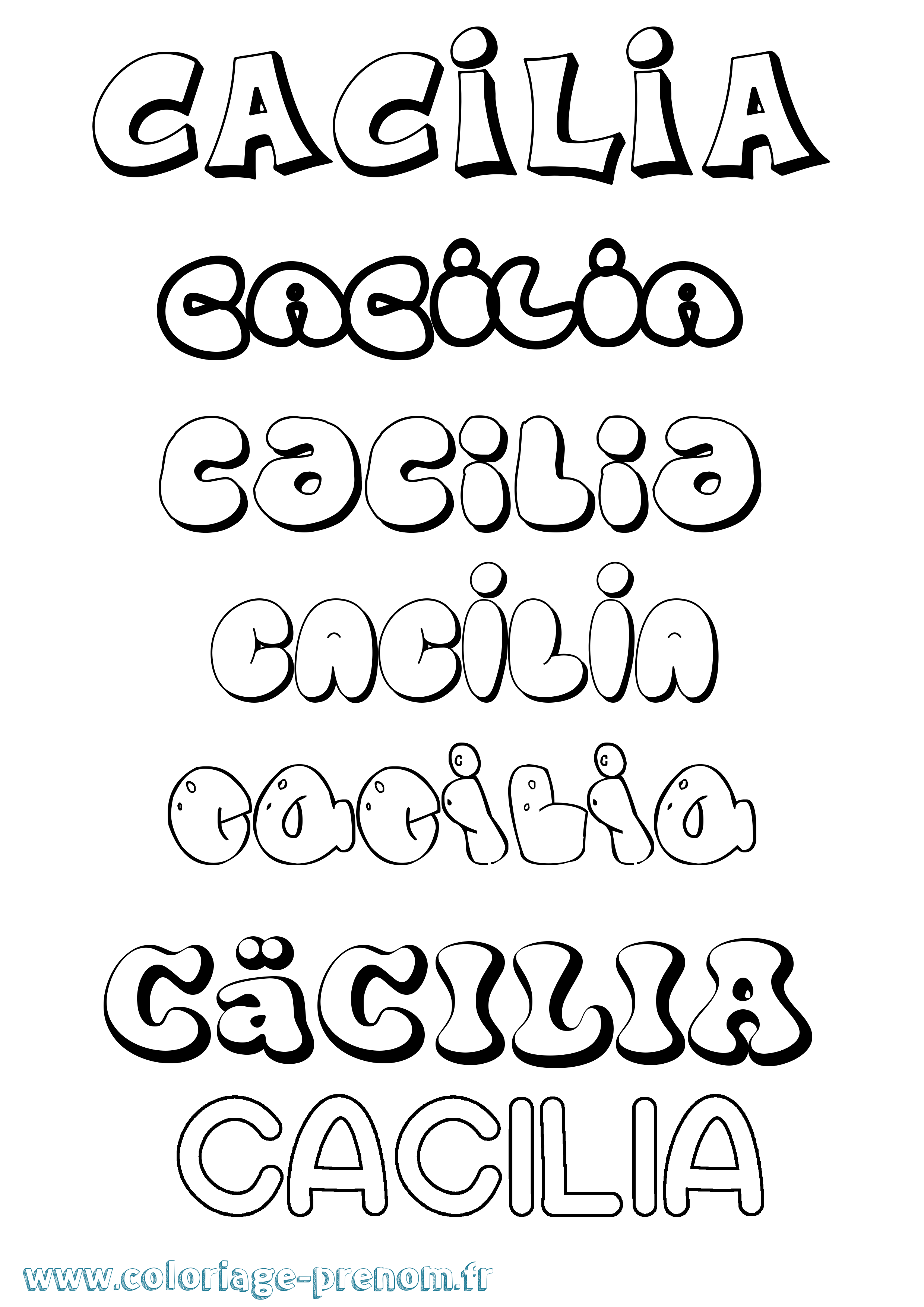 Coloriage Cäcilia Bubble Coloriage prénom Cäcilia Bubble