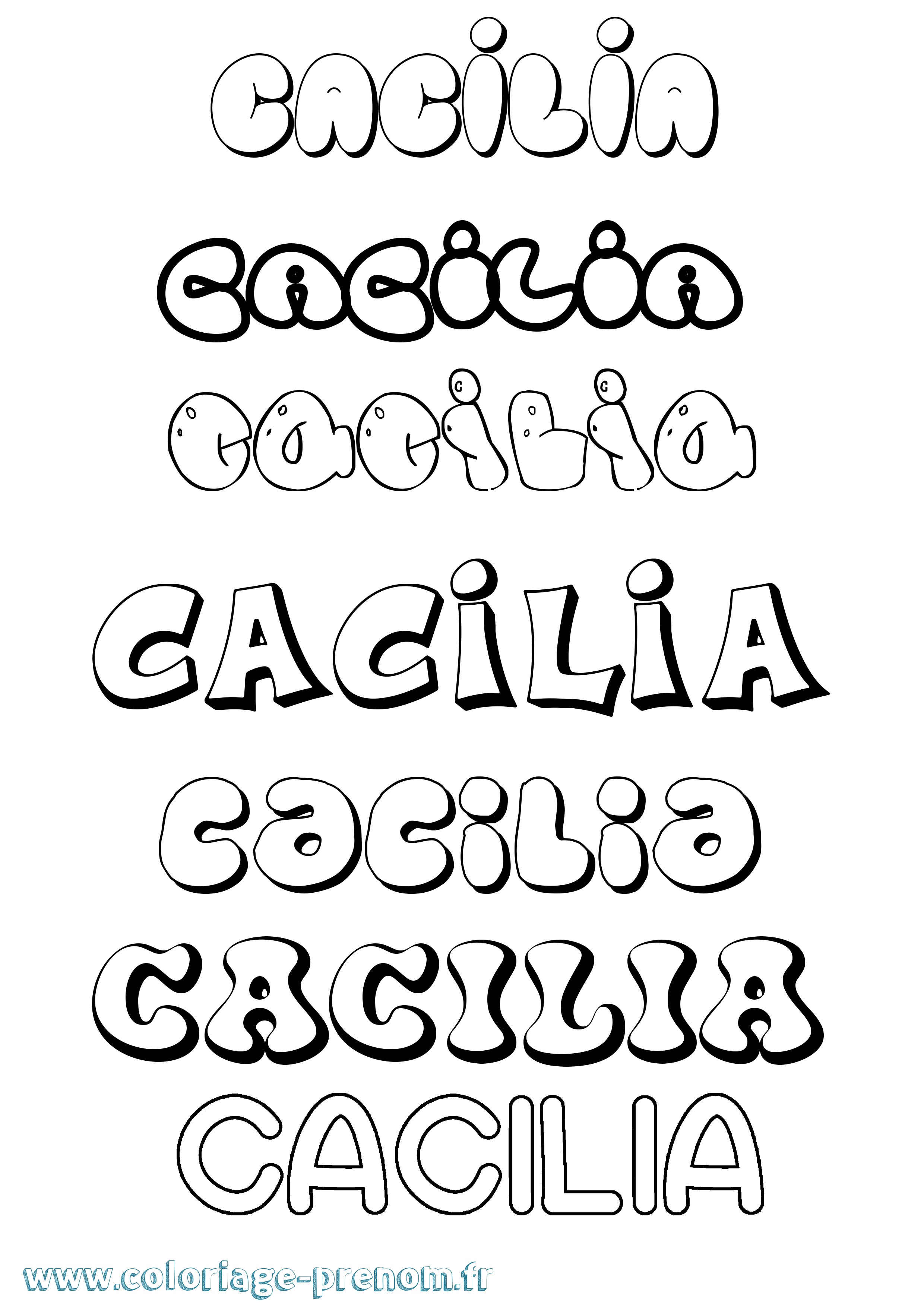 Coloriage prénom Cacilia Bubble