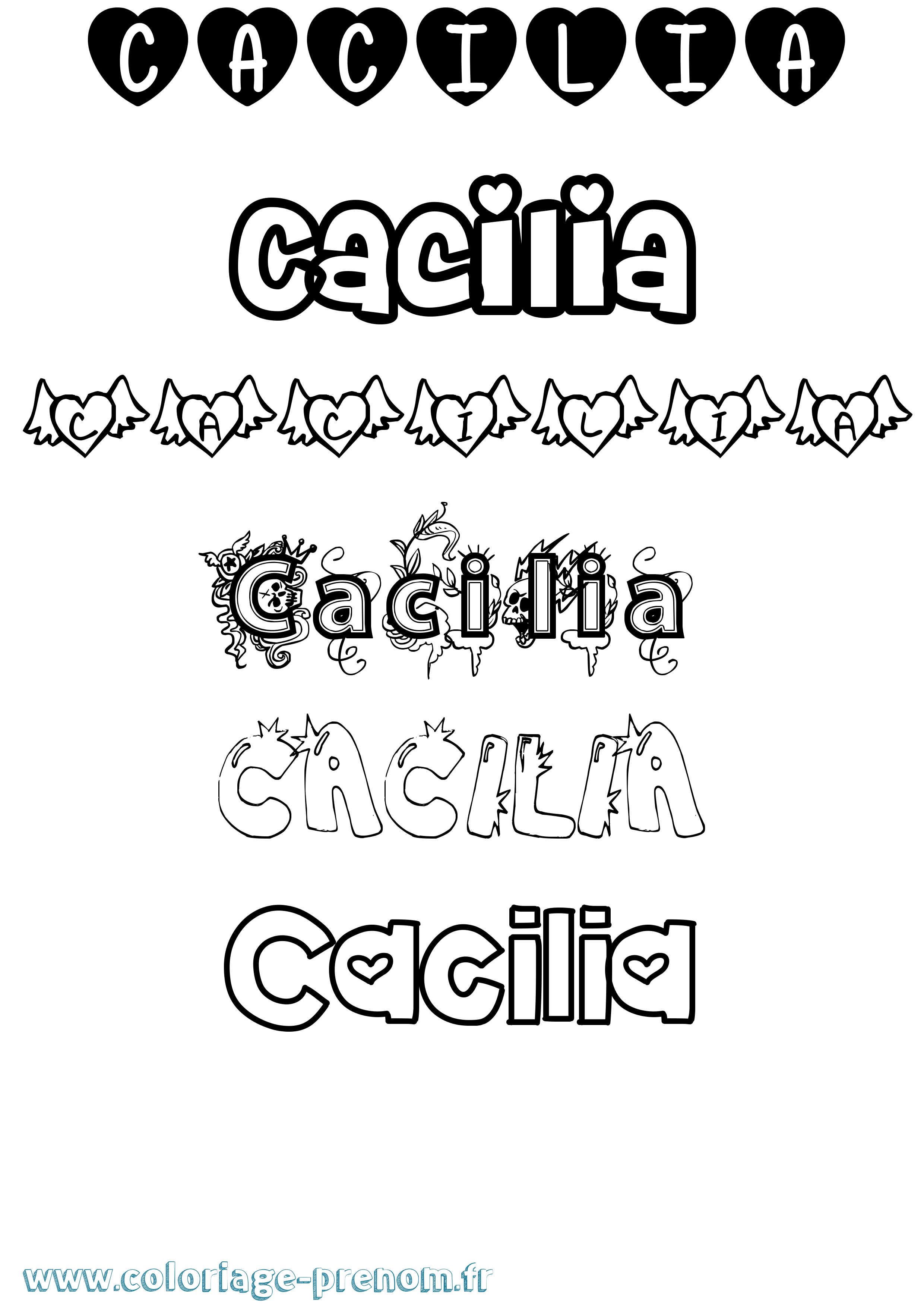 Coloriage prénom Cacilia Girly