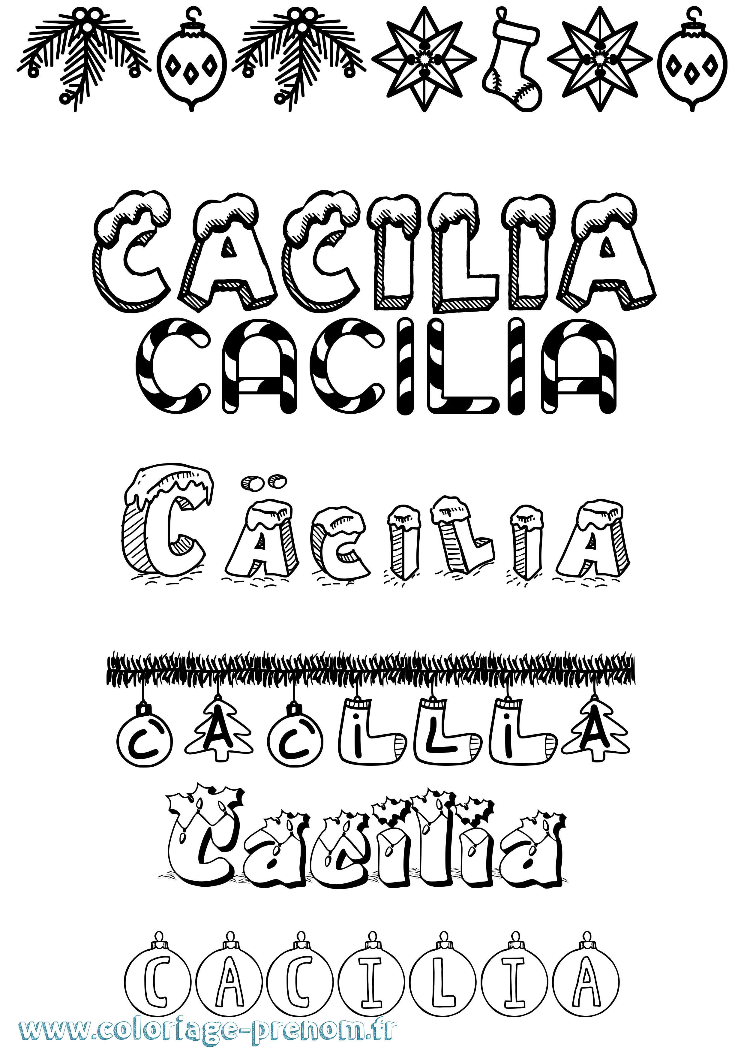 Coloriage Cäcilia Noël Coloriage prénom Cäcilia Noël