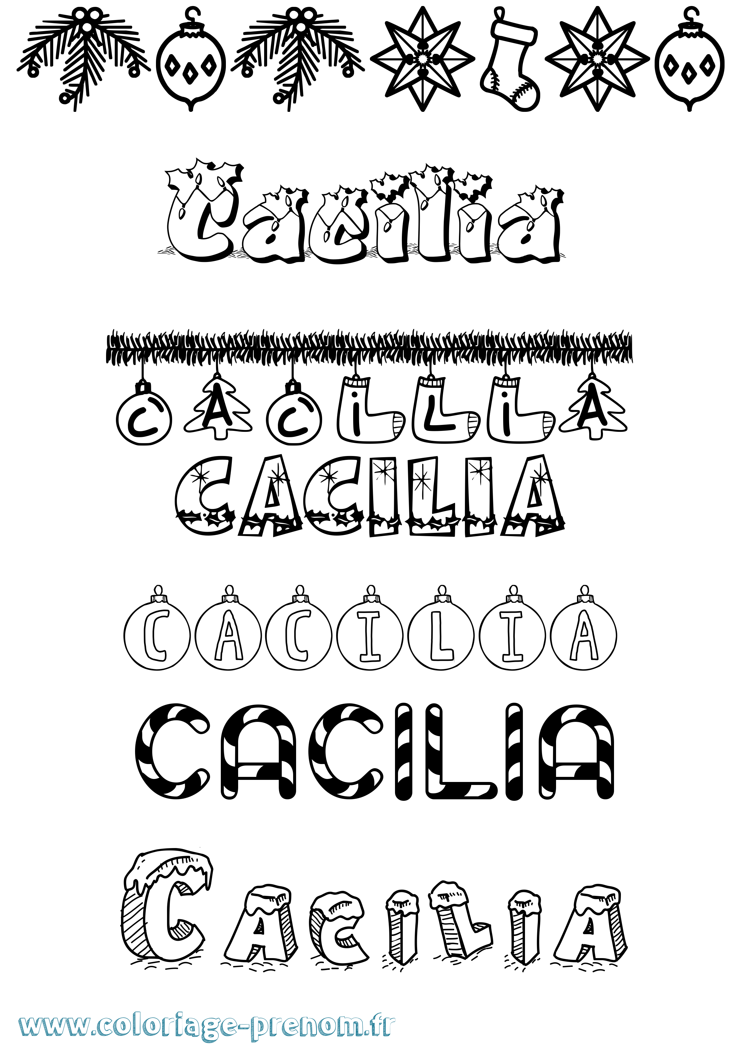 Coloriage prénom Cacilia Noël