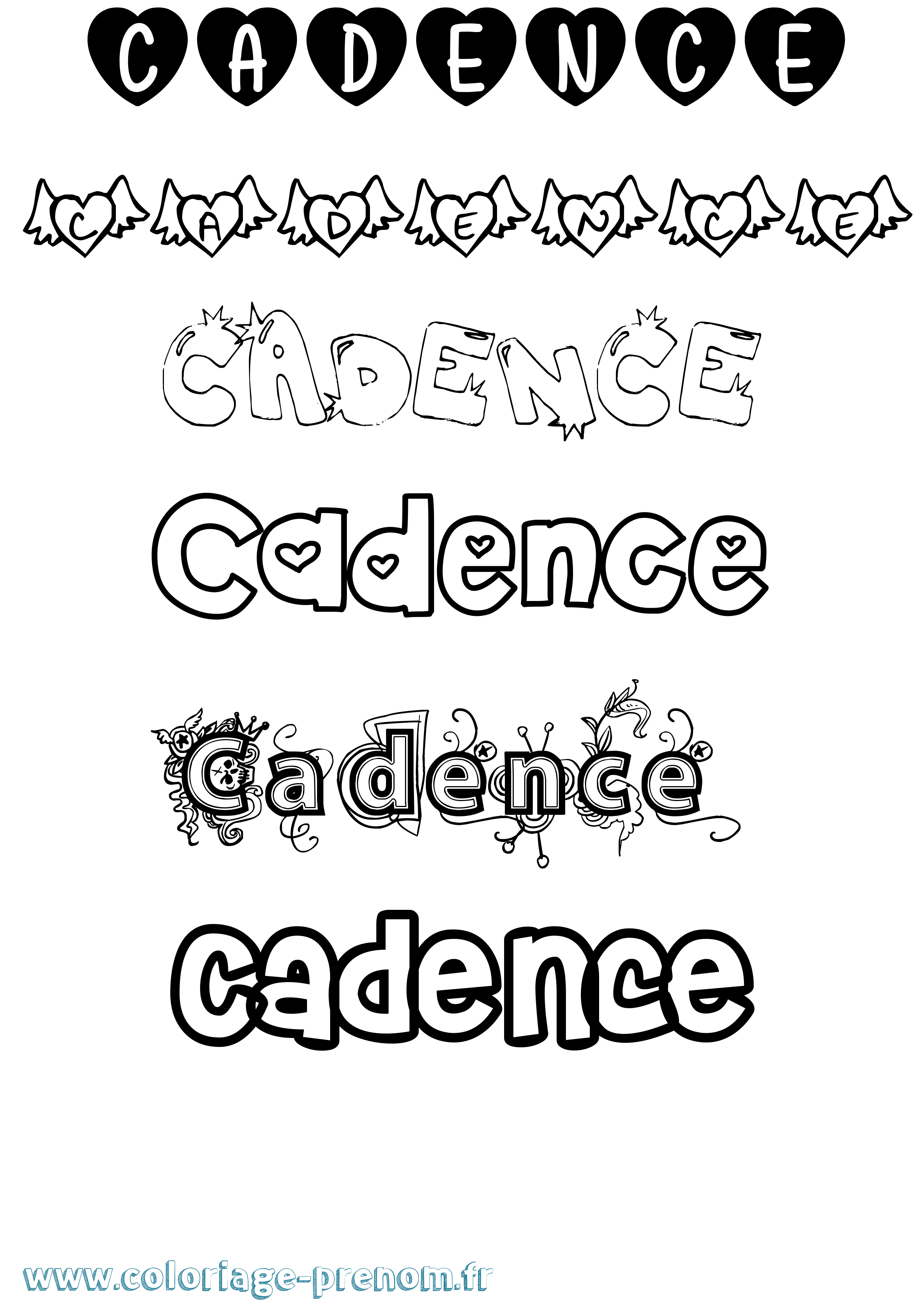 Coloriage prénom Cadence Girly