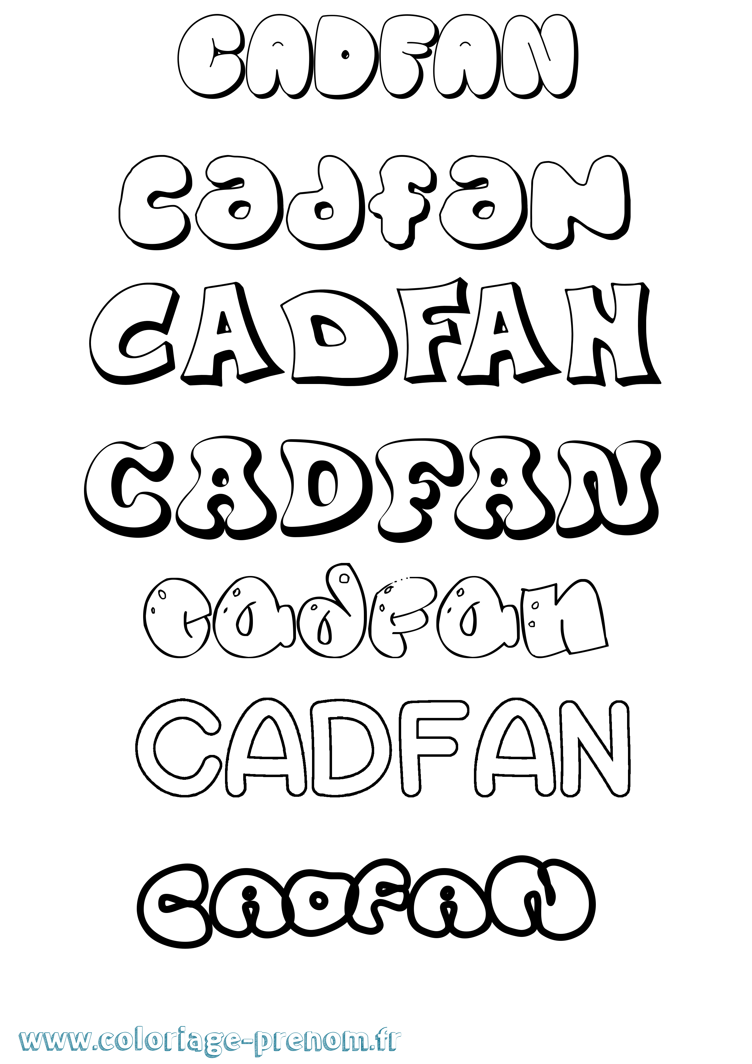 Coloriage prénom Cadfan Bubble
