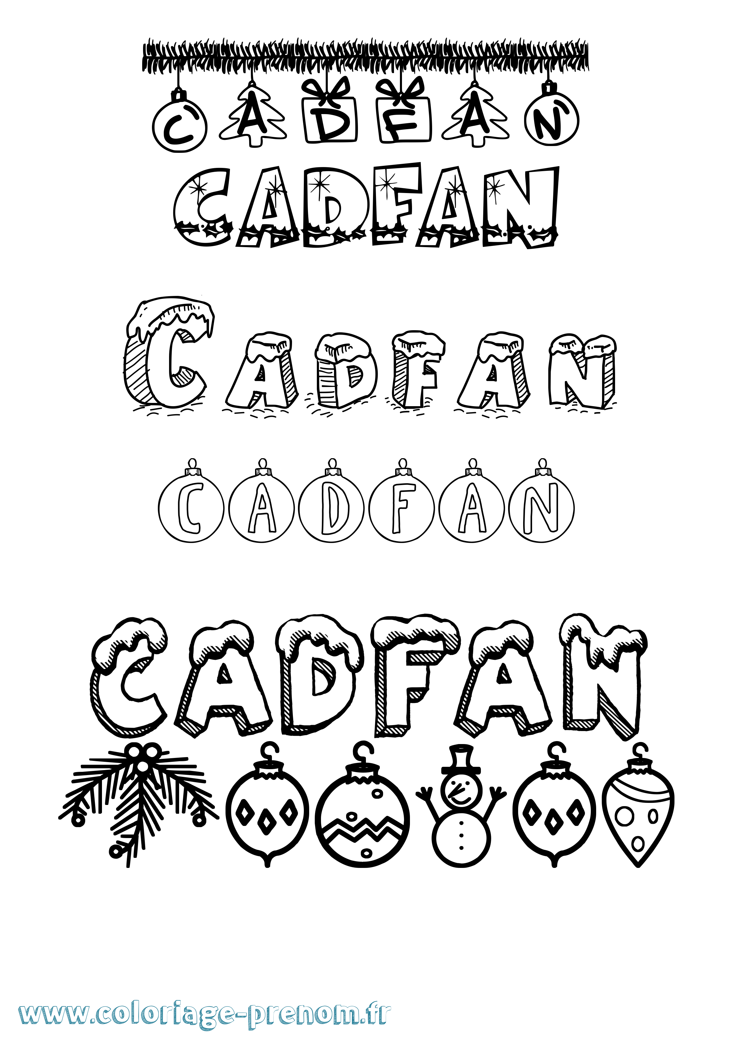 Coloriage prénom Cadfan Noël