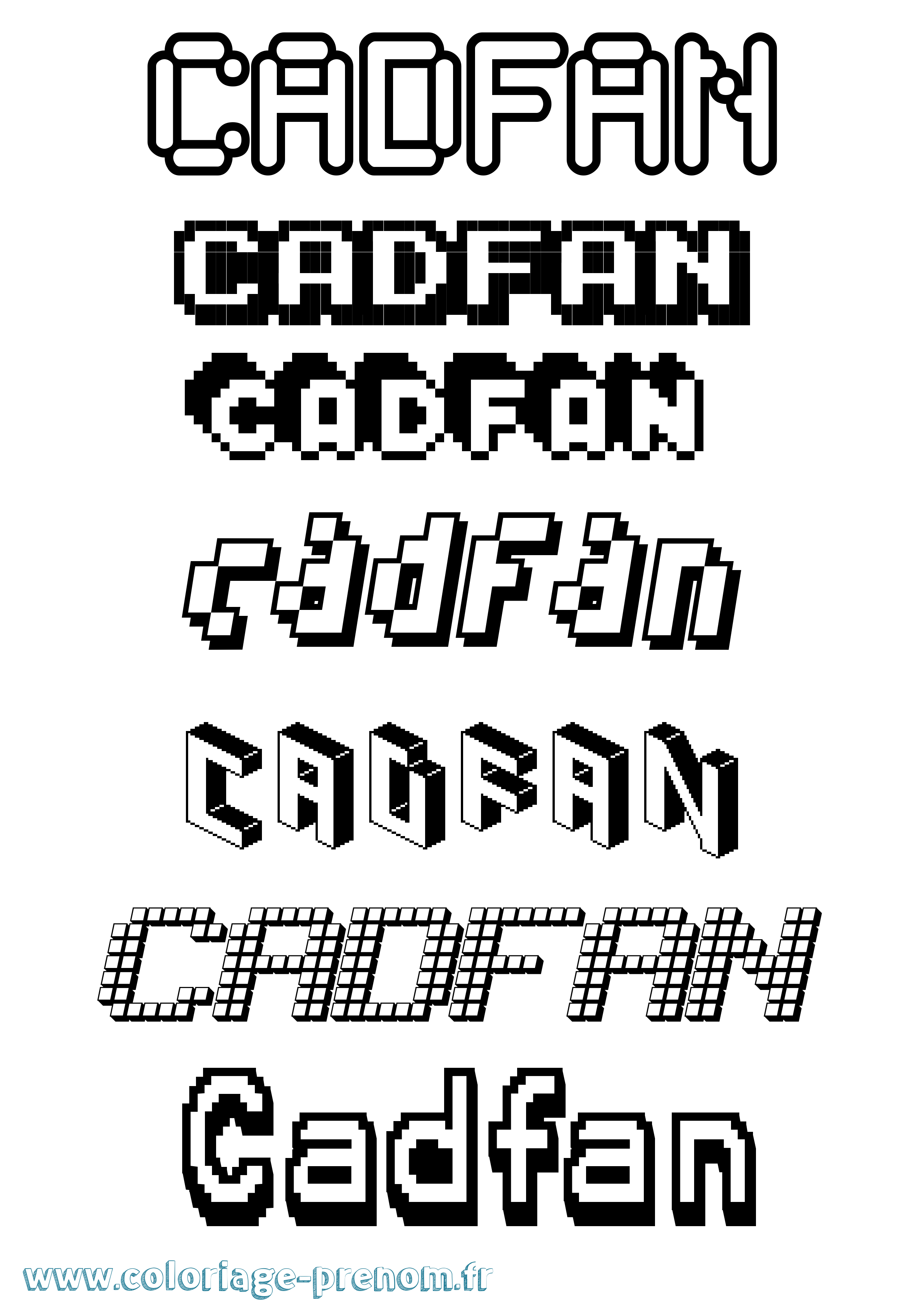 Coloriage prénom Cadfan Pixel