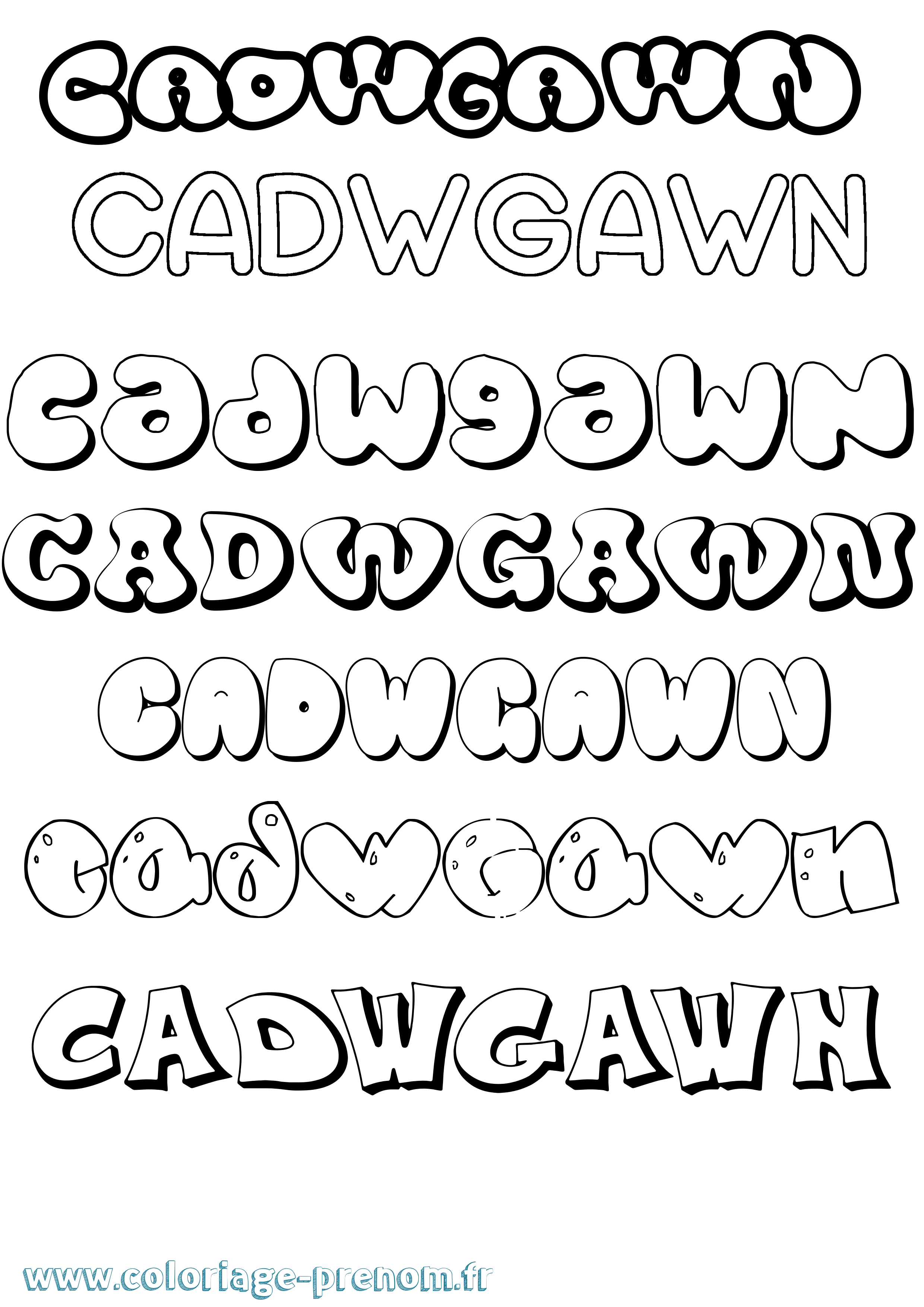 Coloriage prénom Cadwgawn Bubble
