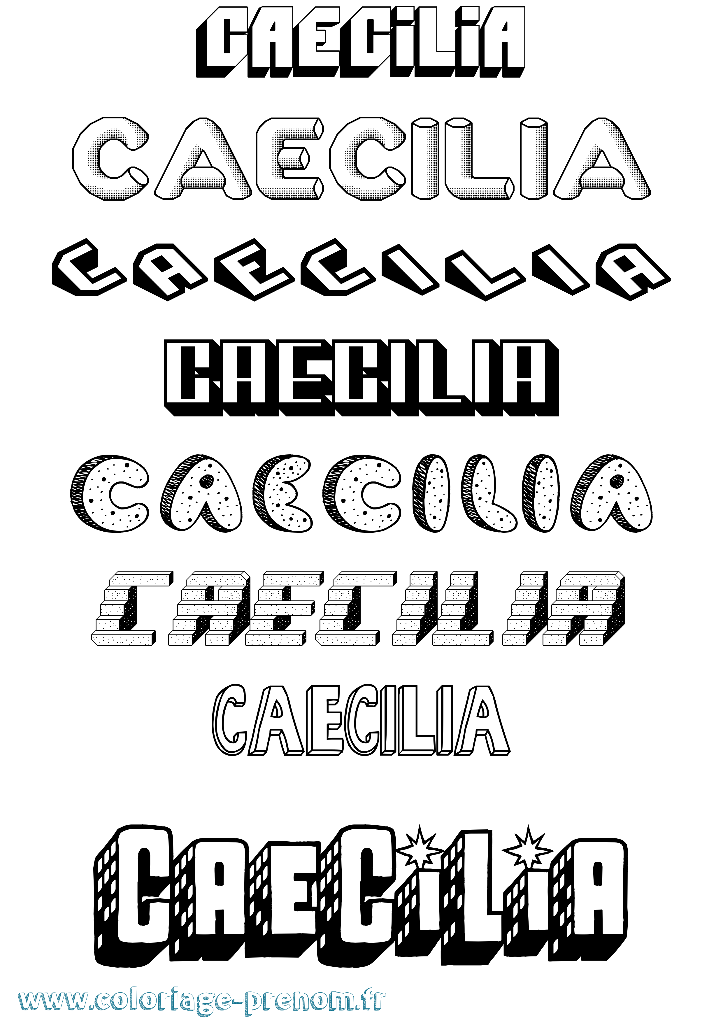 Coloriage Caecilia Effet 3D Coloriage prénom Caecilia Effet 3D