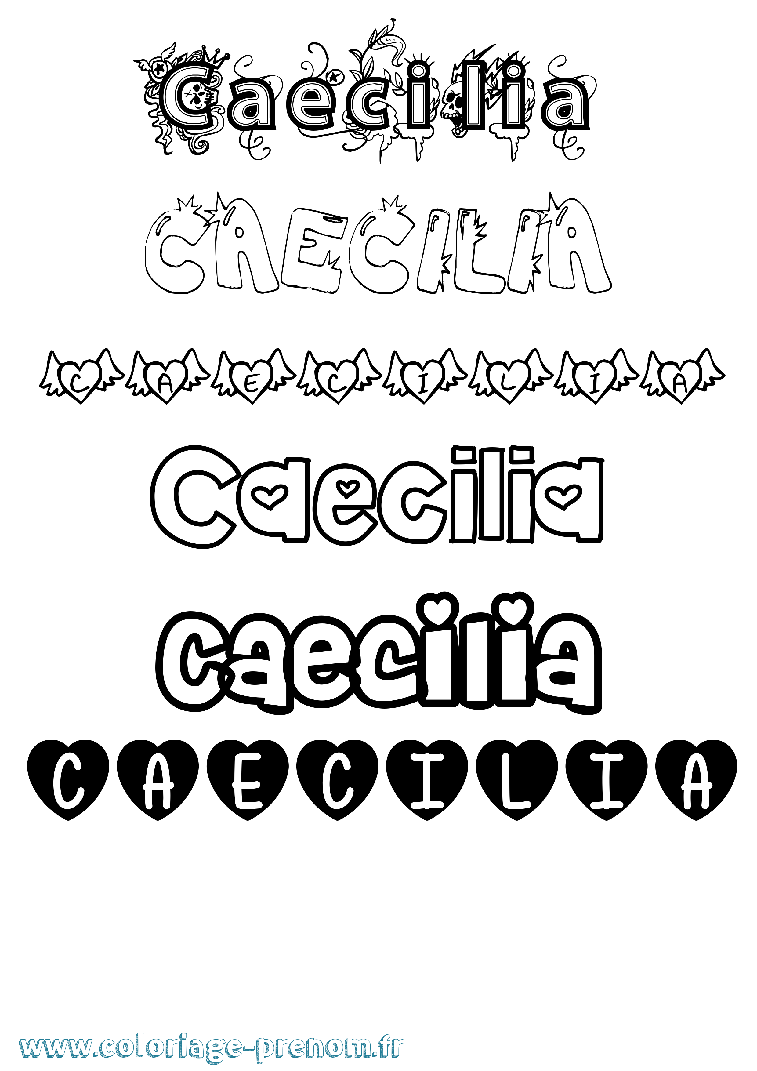Coloriage prénom Caecilia Girly