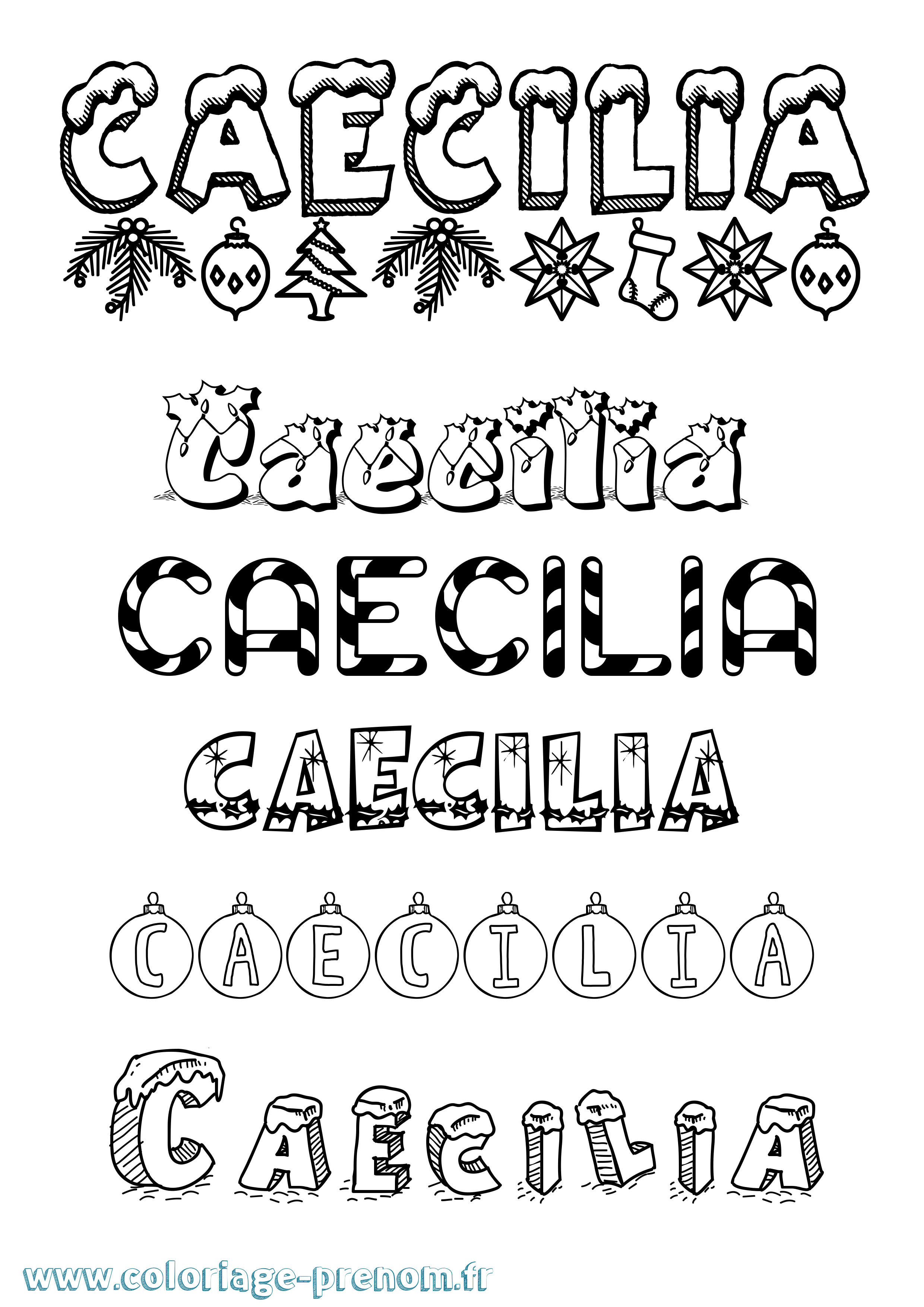 Coloriage prénom Caecilia Noël