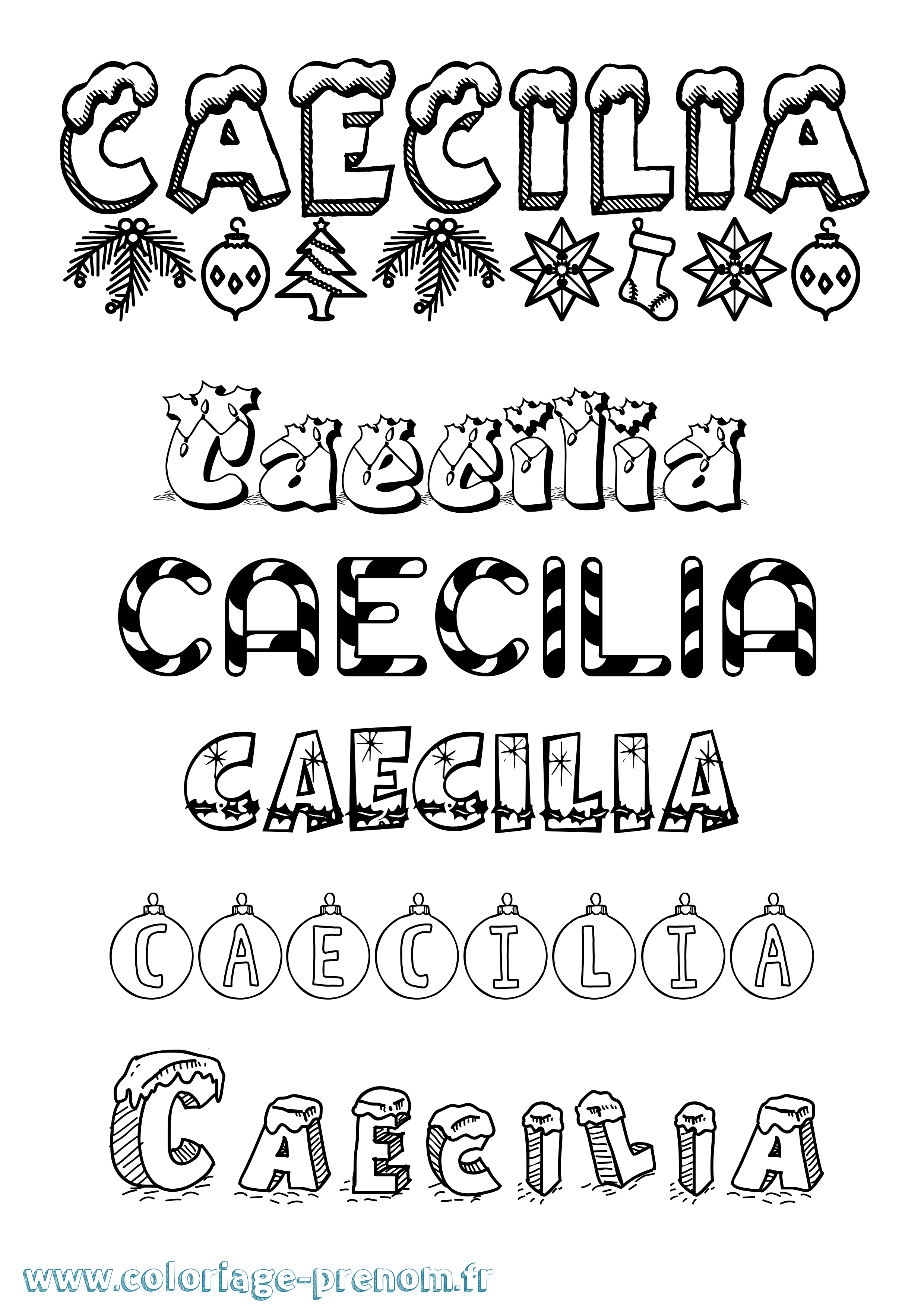 Coloriage Caecilia Noël Coloriage prénom Caecilia Noël
