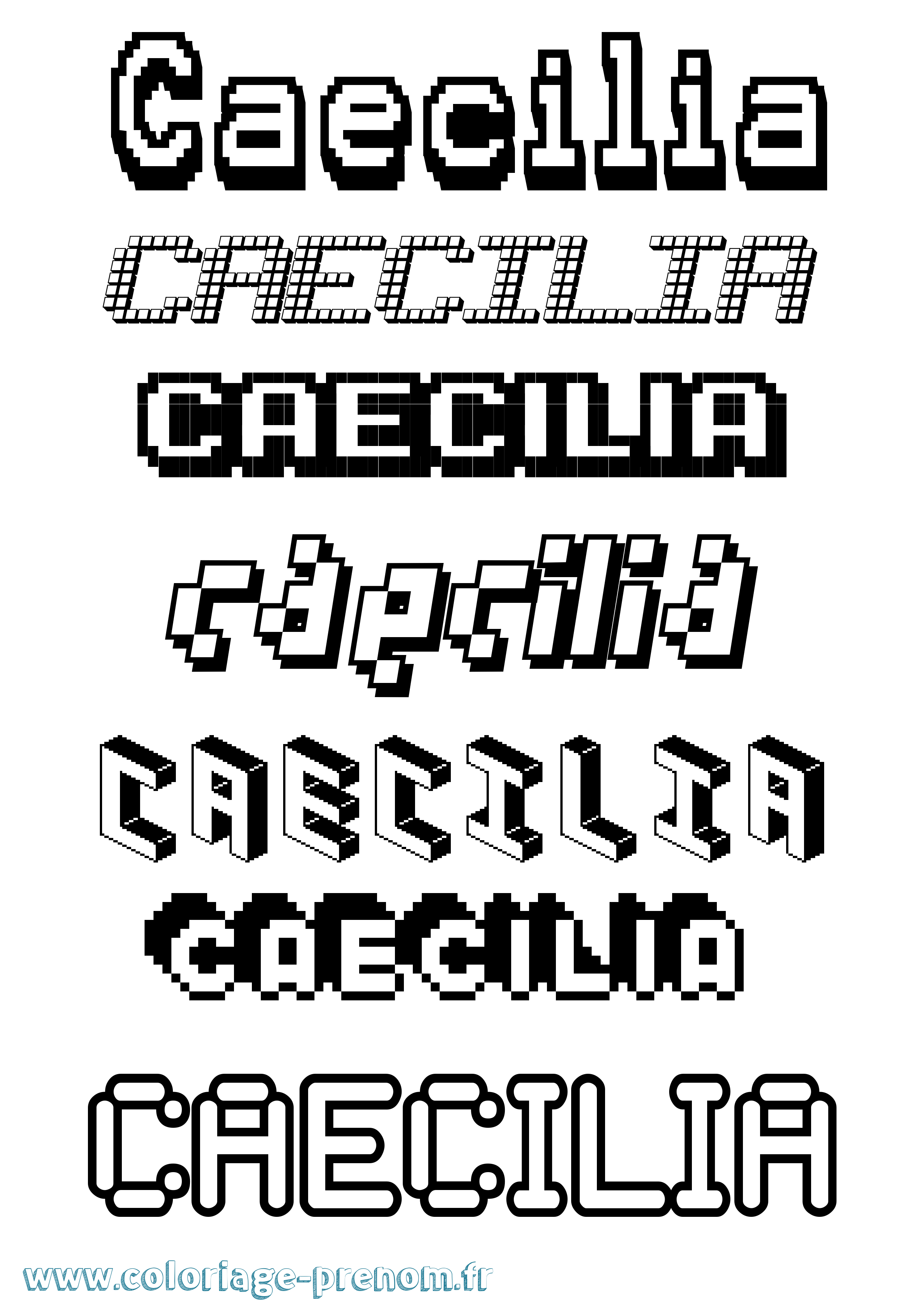Coloriage prénom Caecilia Pixel