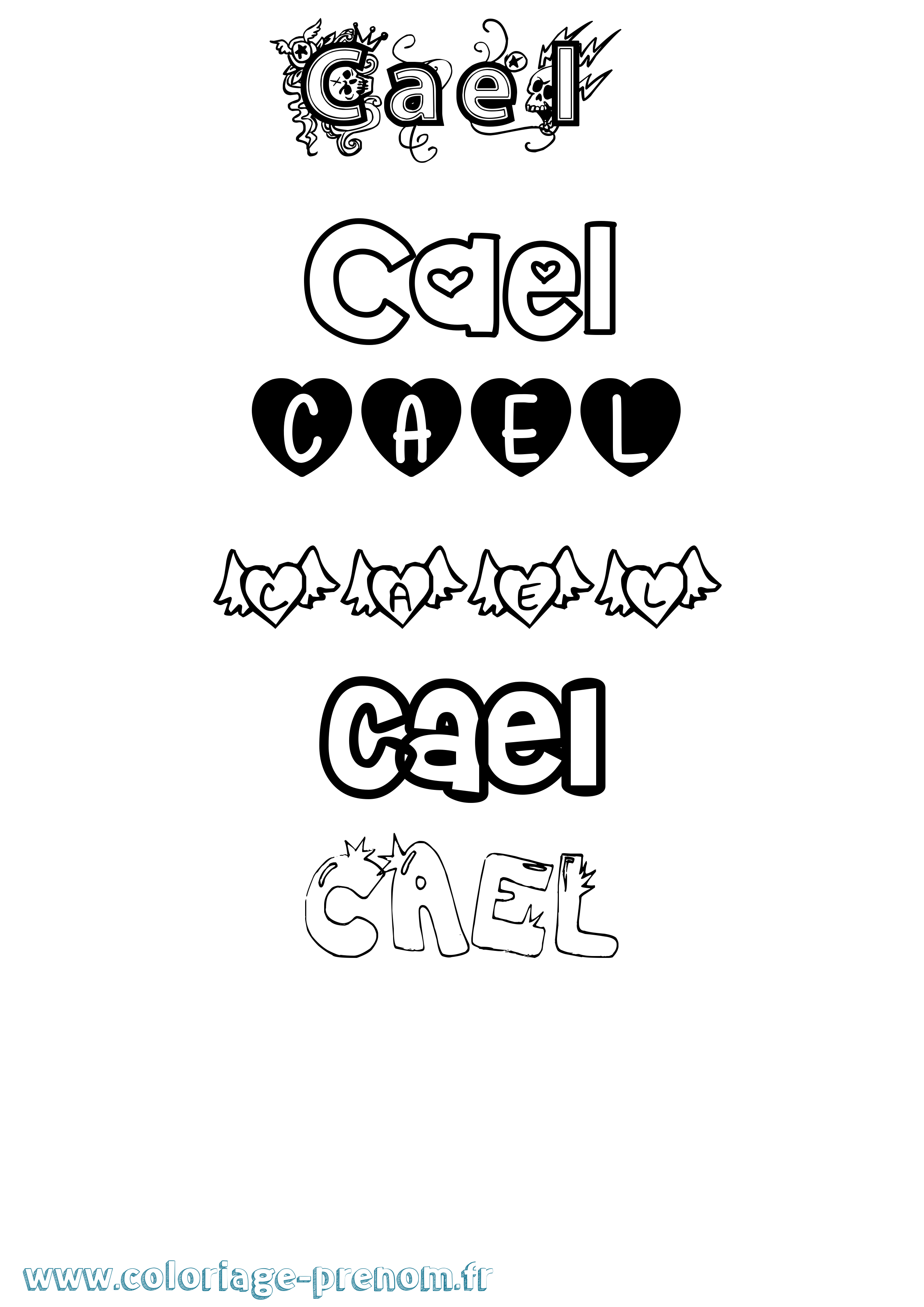 Coloriage prénom Cael Girly