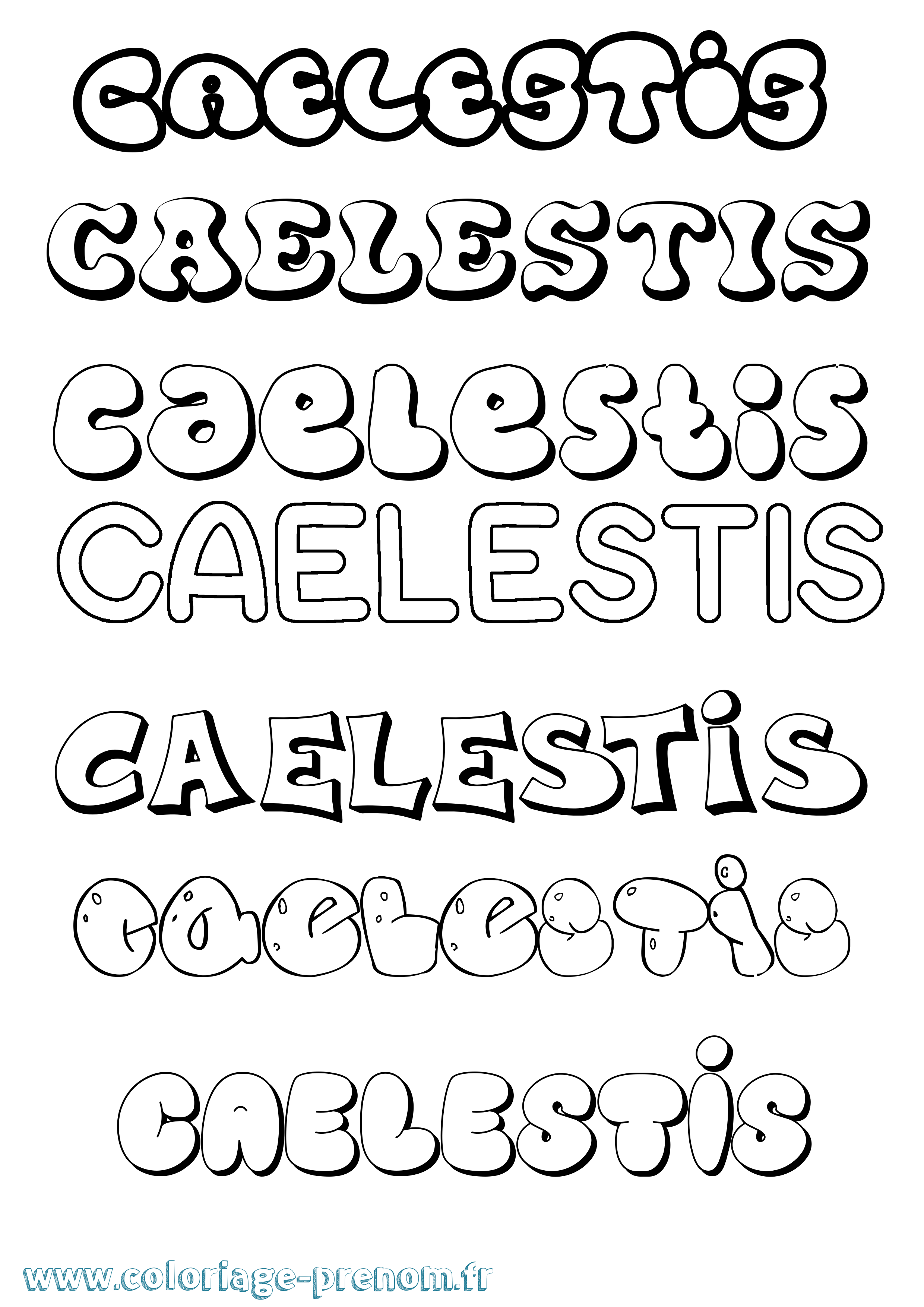 Coloriage prénom Caelestis Bubble