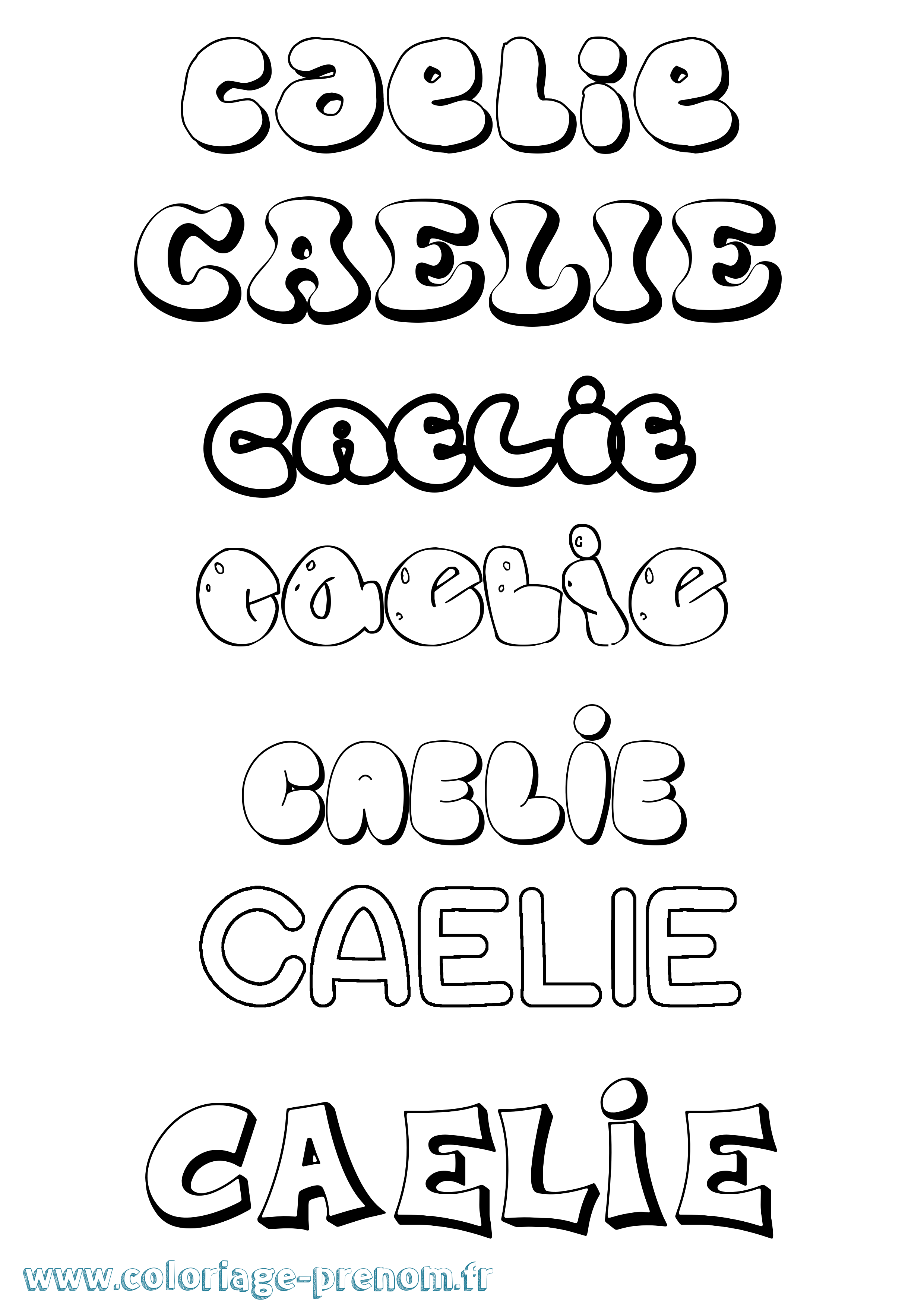 Coloriage prénom Caelie Bubble