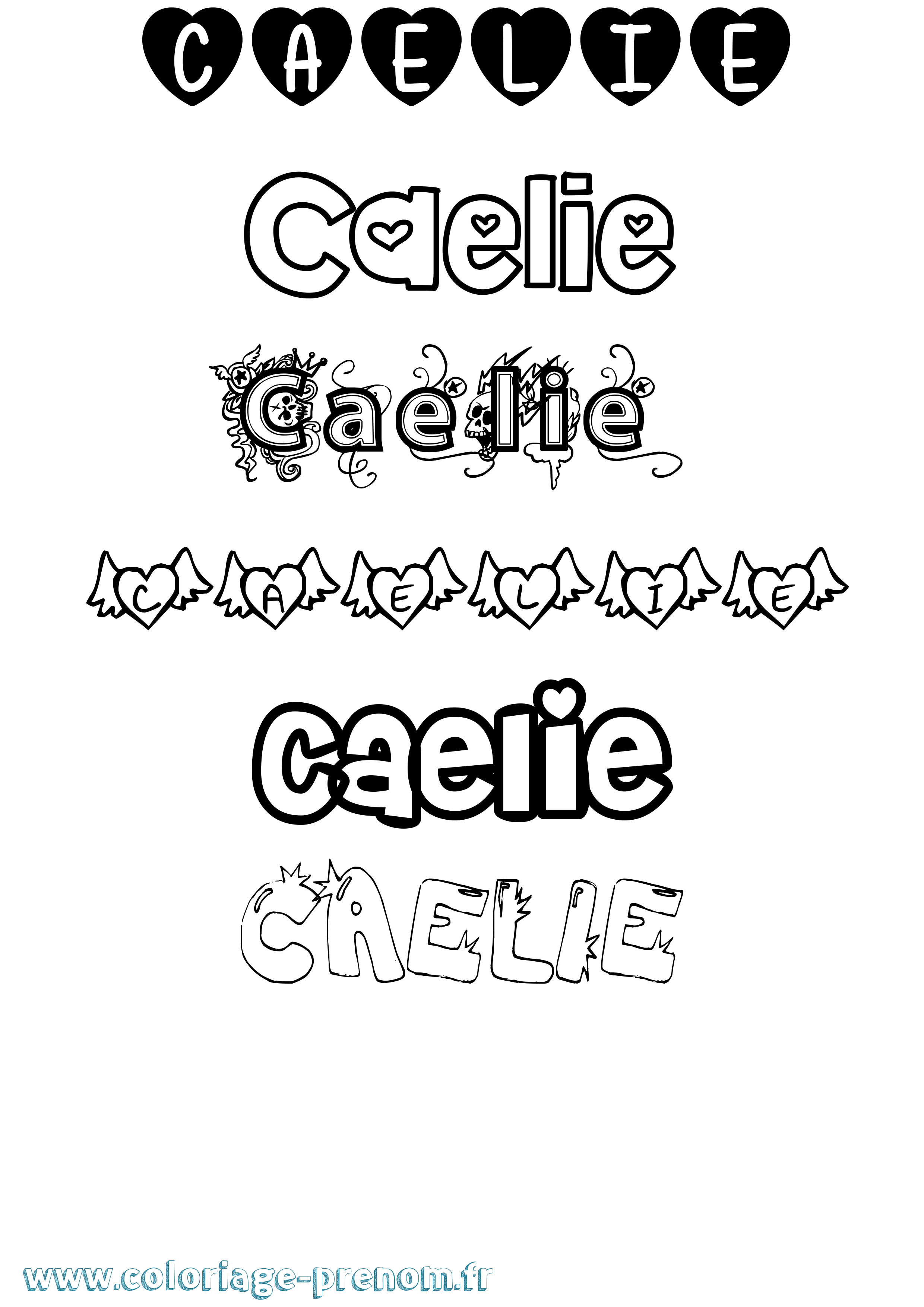 Coloriage prénom Caelie Girly