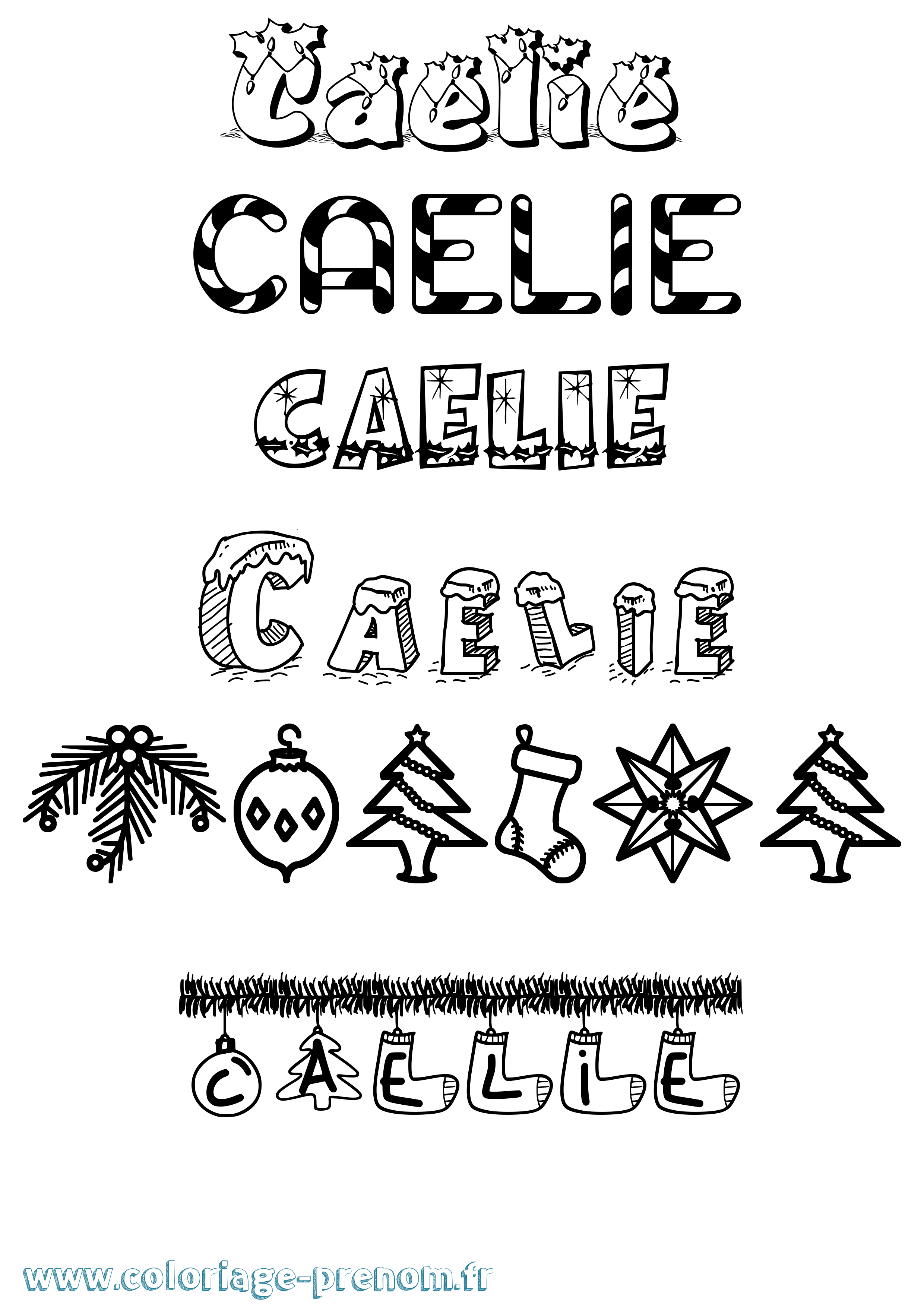 Coloriage prénom Caelie Noël