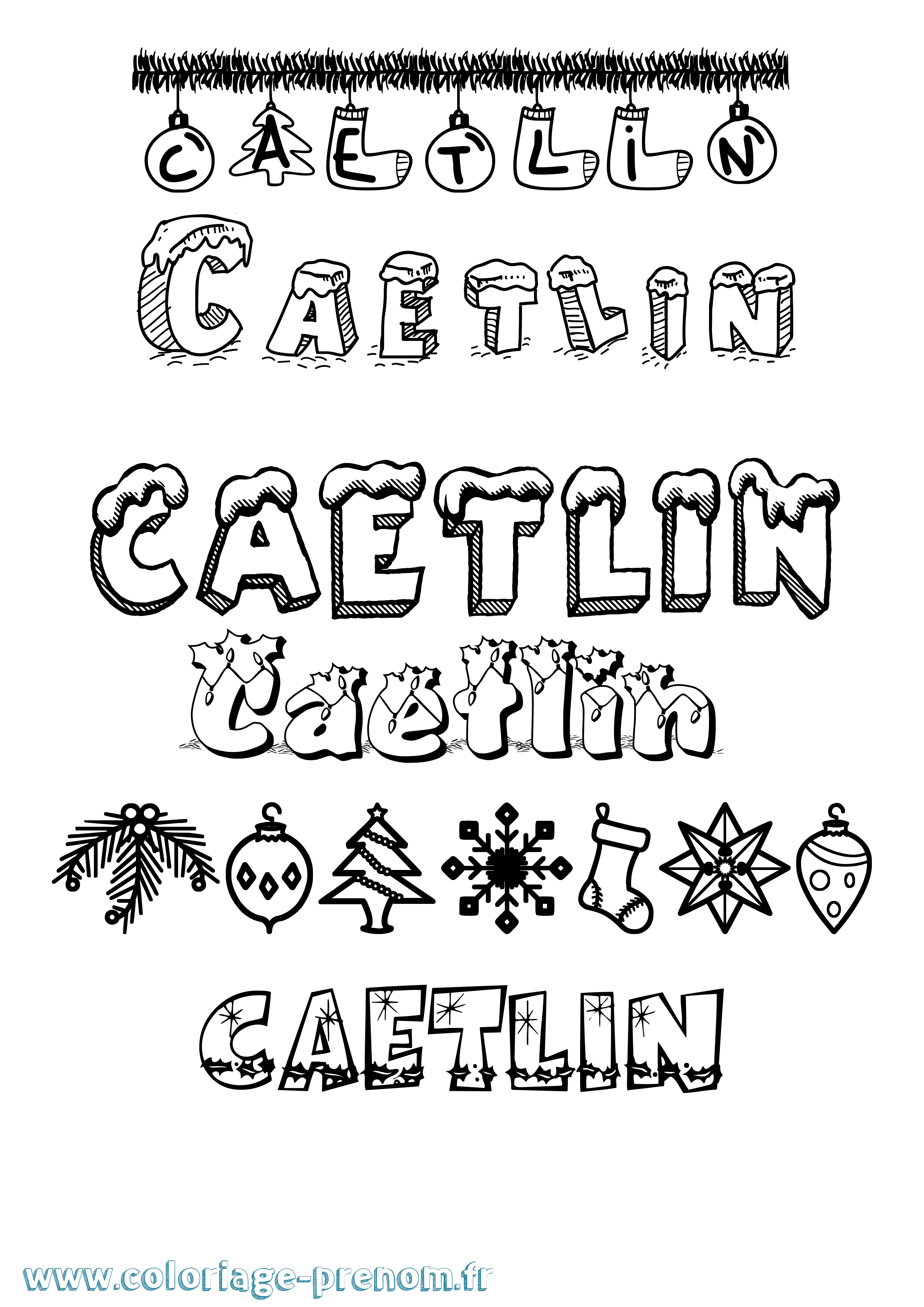 Coloriage prénom Caetlin Noël