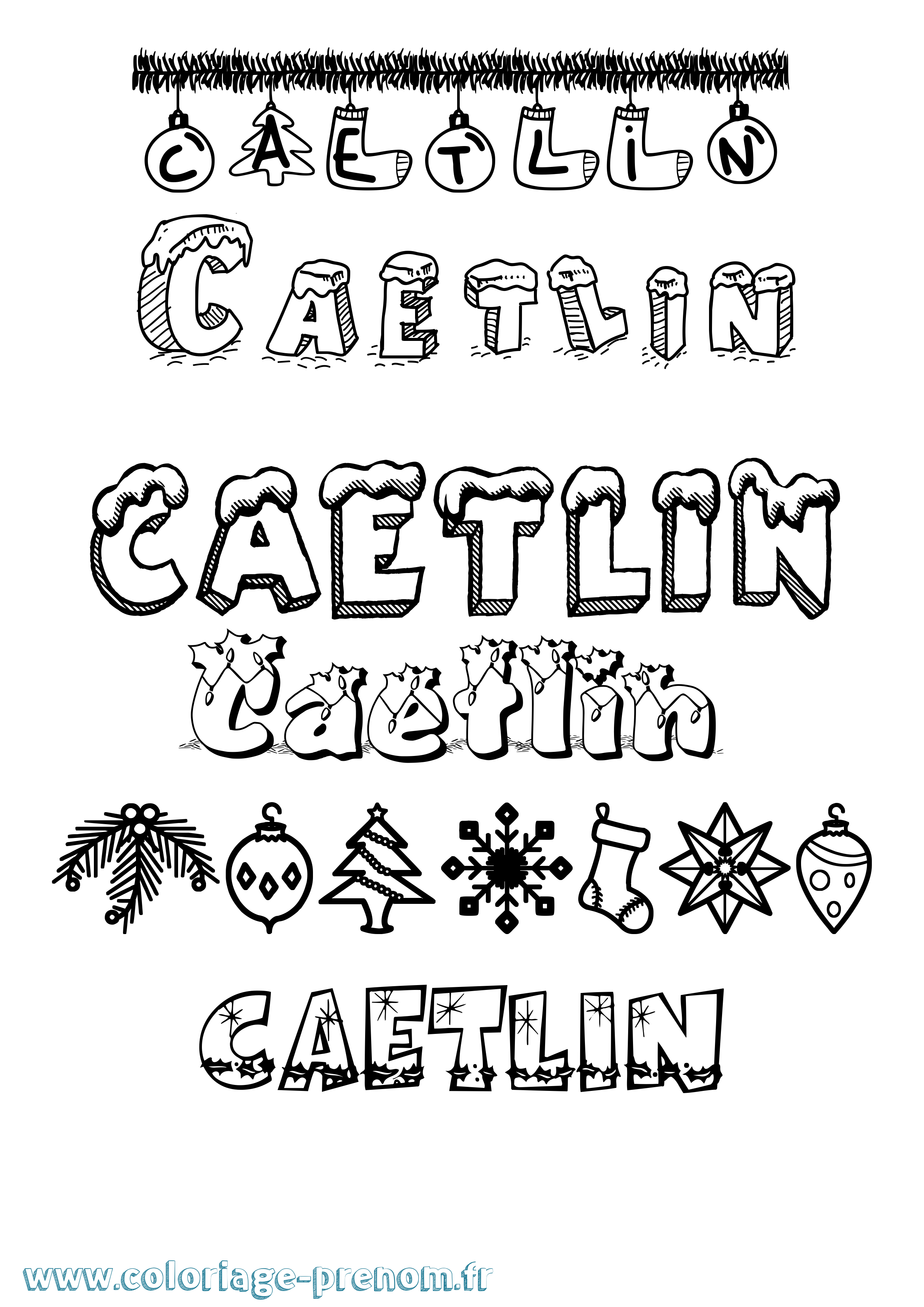Coloriage Caetlin Noël Coloriage prénom Caetlin Noël