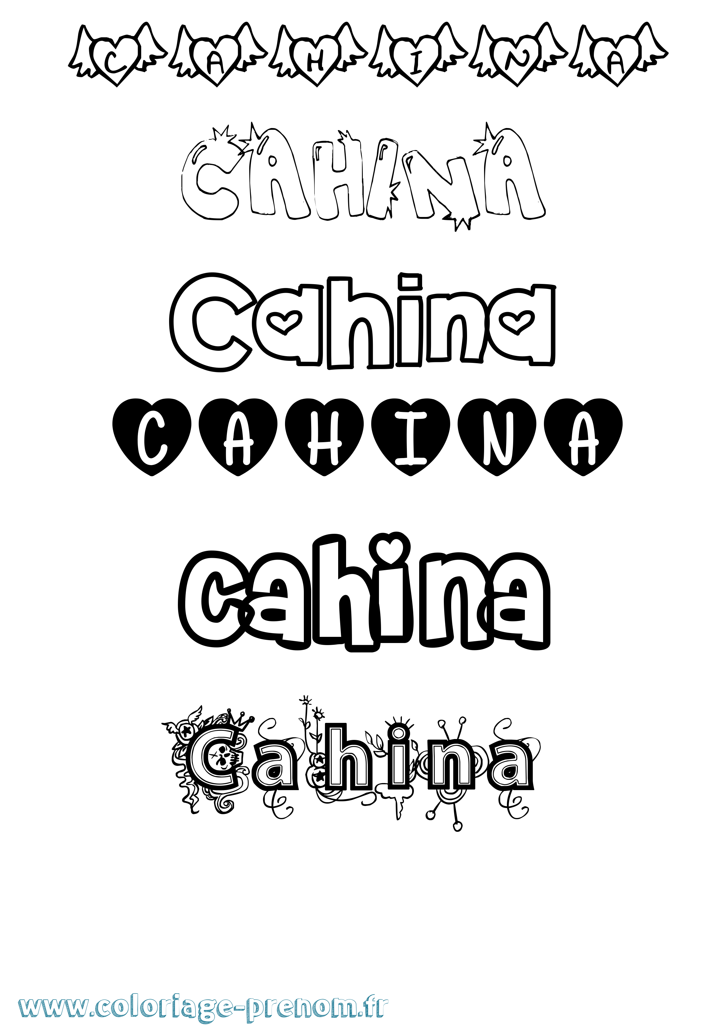 Coloriage prénom Cahina Girly