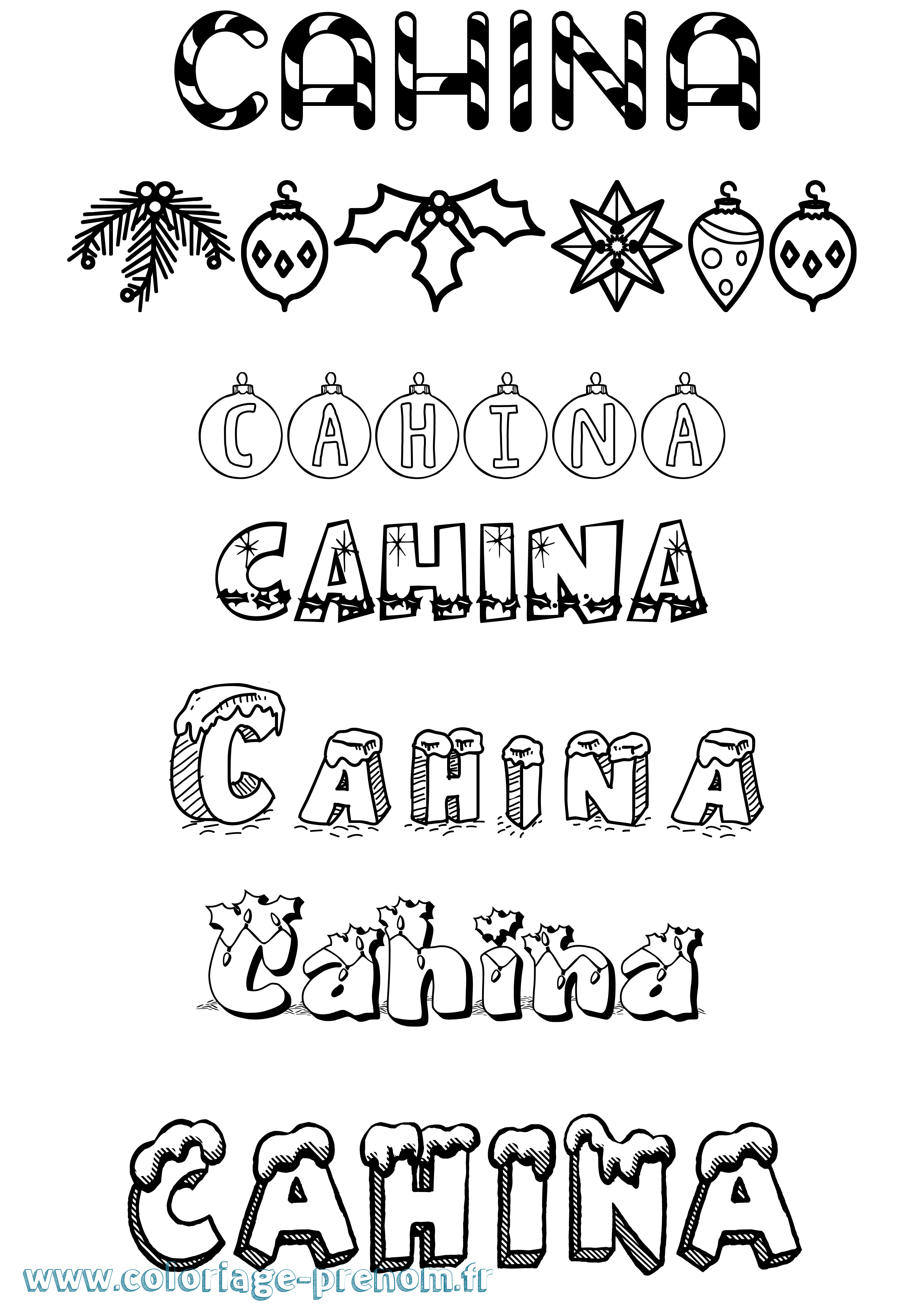 Coloriage prénom Cahina Noël