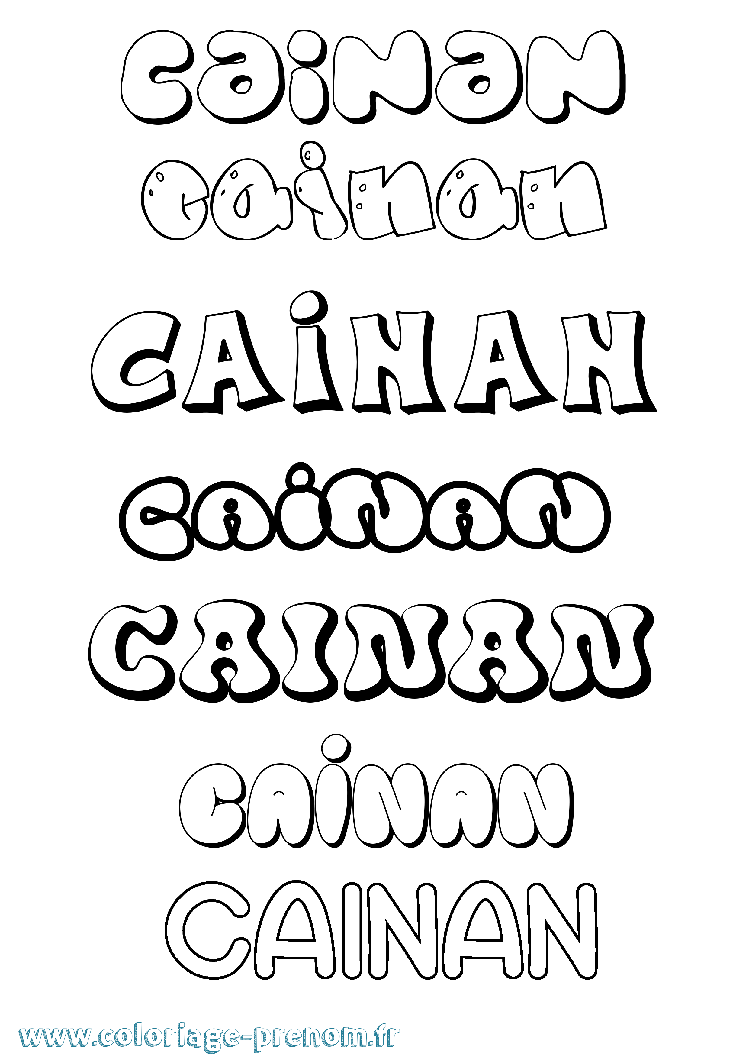 Coloriage prénom Cainan Bubble