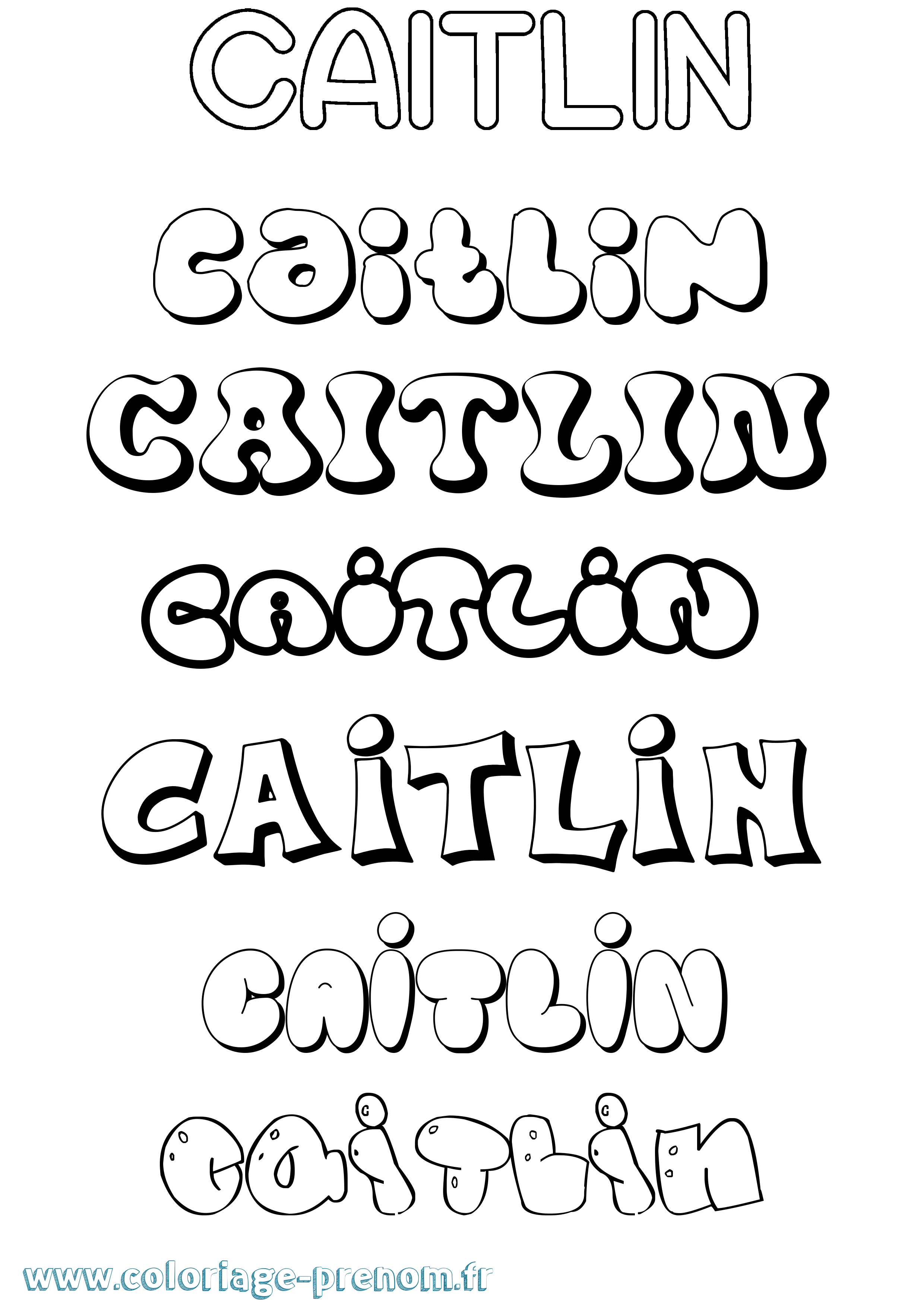 Coloriage Caitlin Bubble Coloriage prénom Caitlin Bubble