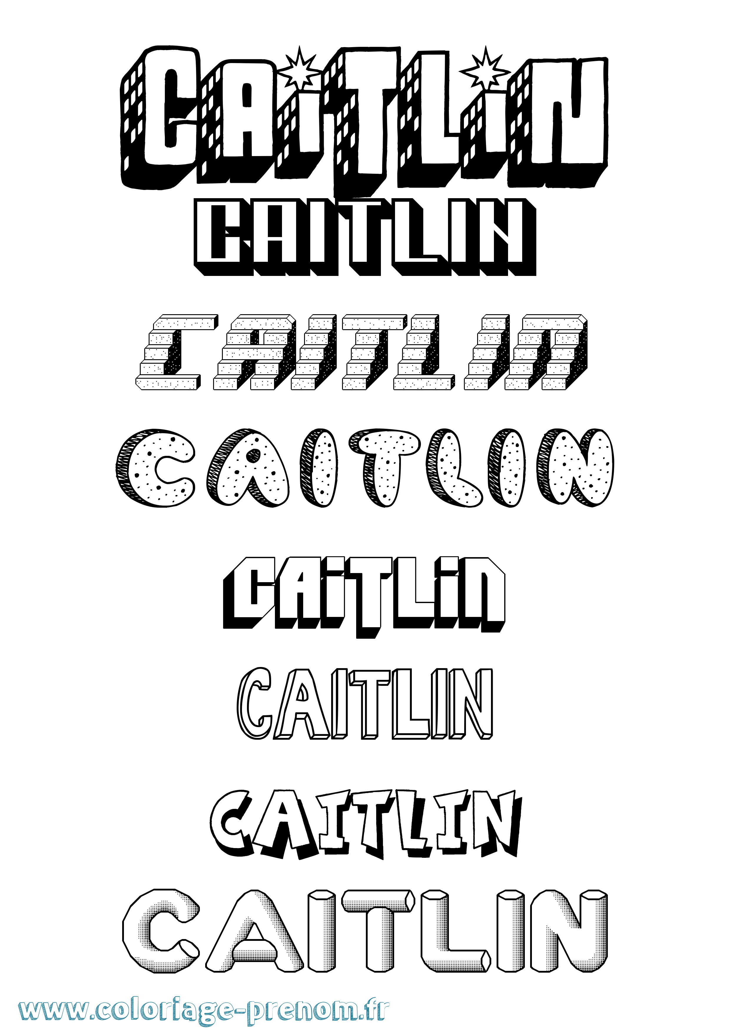 Coloriage Caitlin Effet 3D Coloriage prénom Caitlin Effet 3D