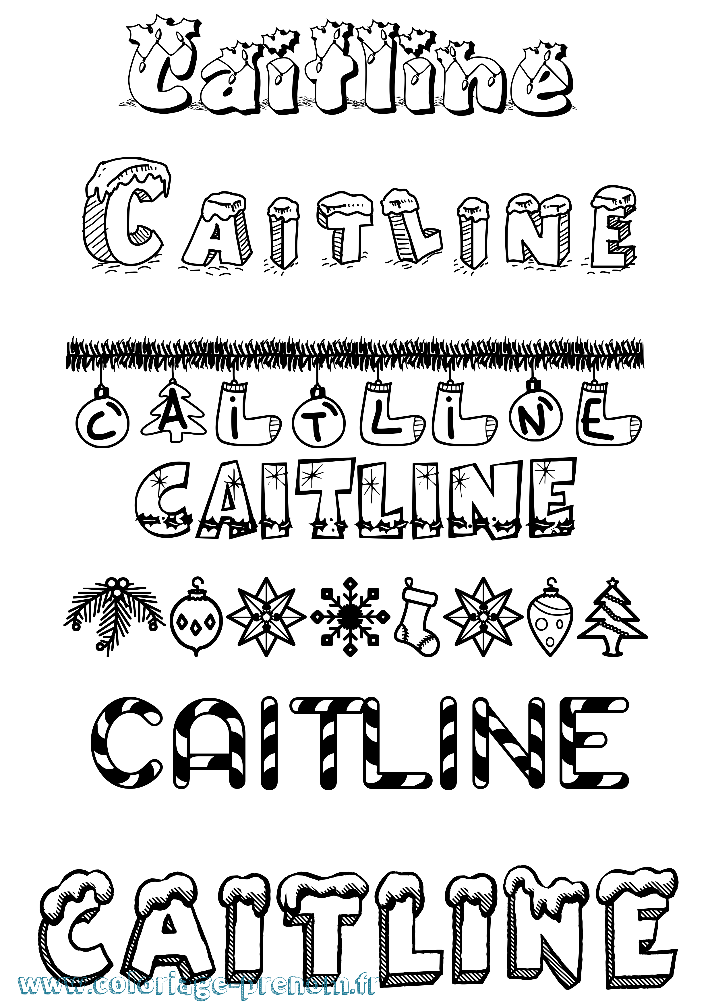 Coloriage Caitline Noël Coloriage prénom Caitline Noël