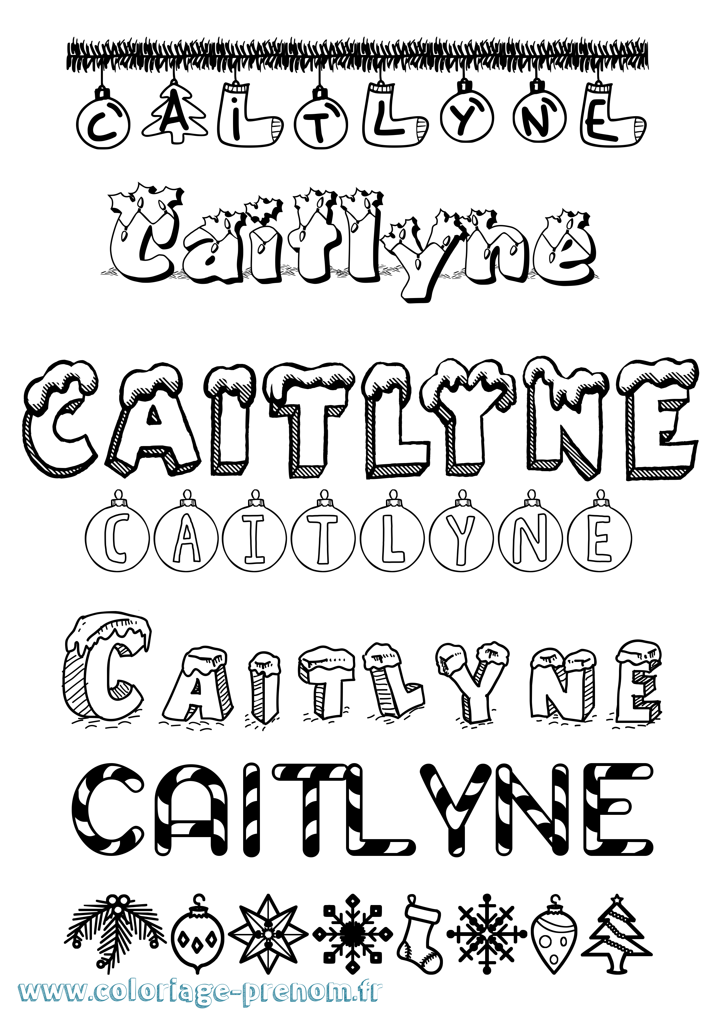 Coloriage Caitlyne Noël Coloriage prénom Caitlyne Noël