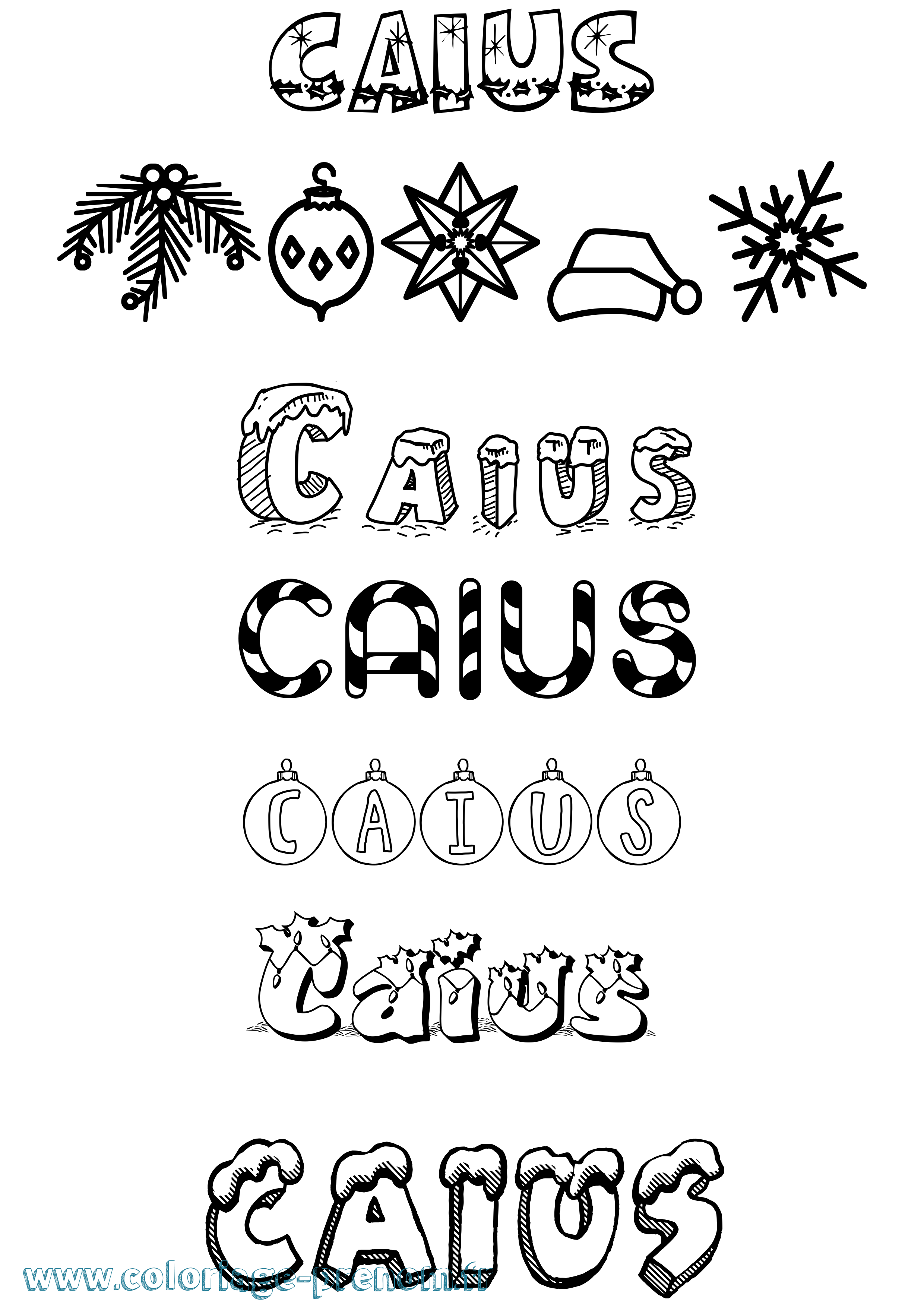 Coloriage prénom Caius Noël