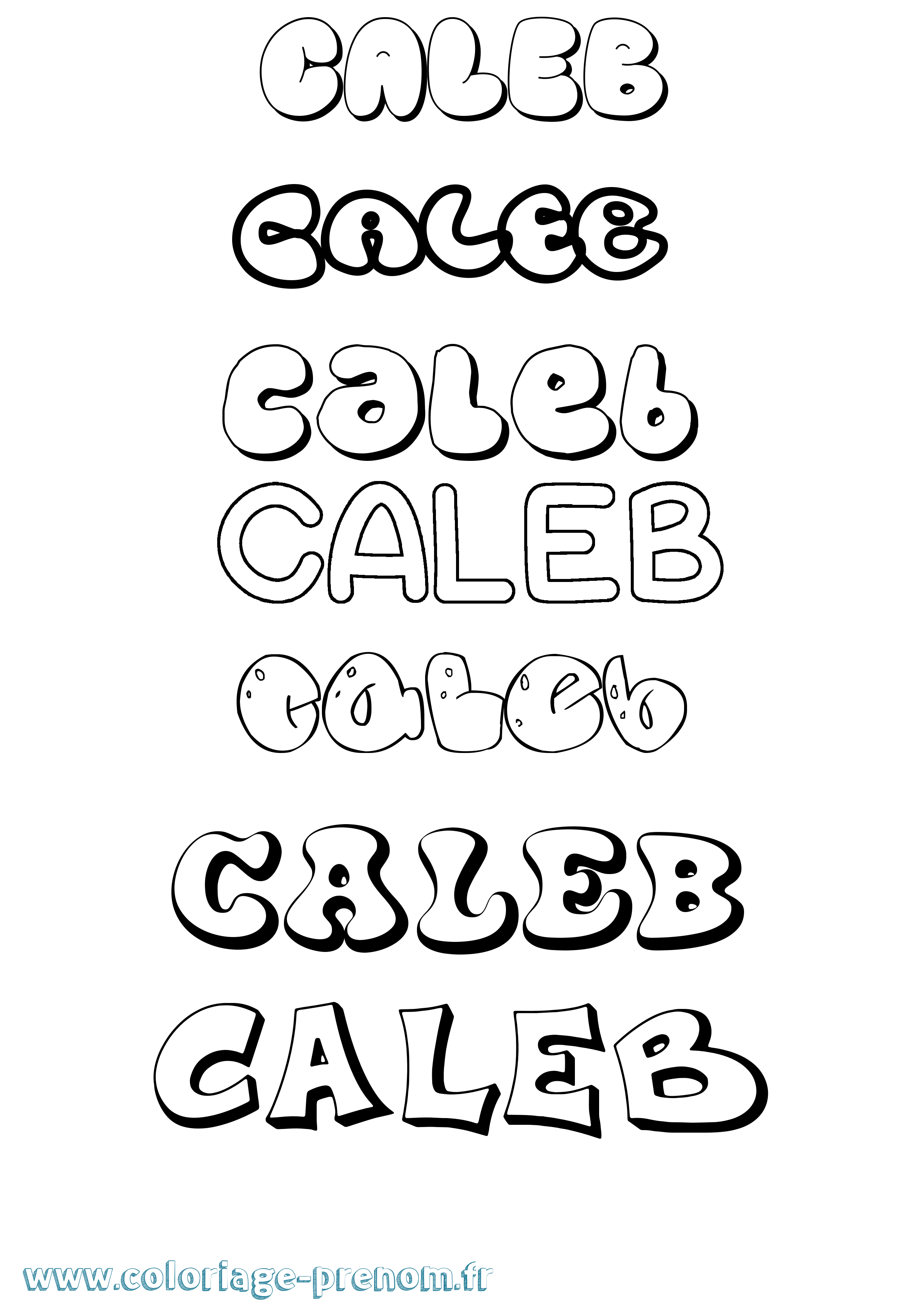 Coloriage prénom Caleb Bubble