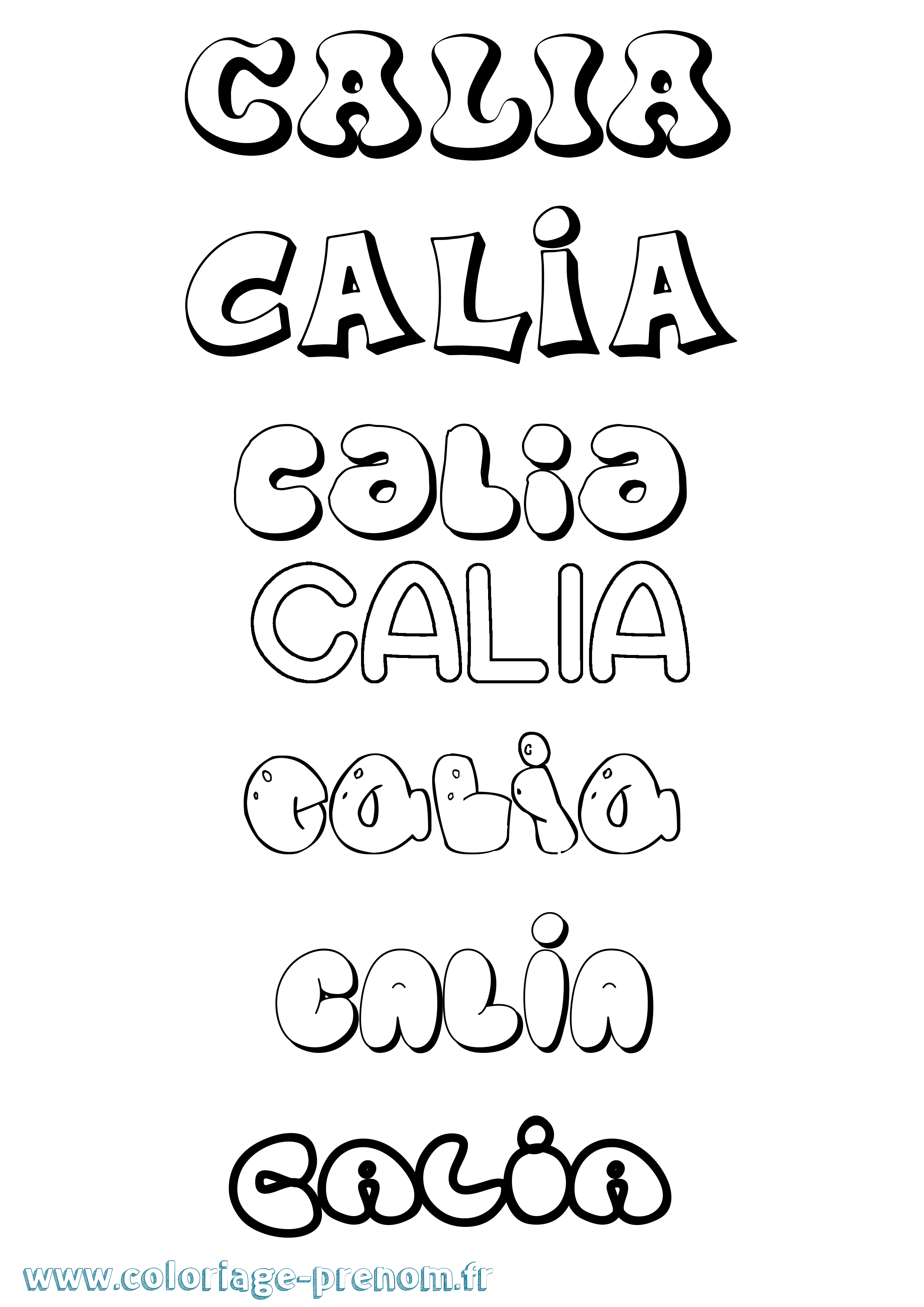 Coloriage prénom Calia Bubble