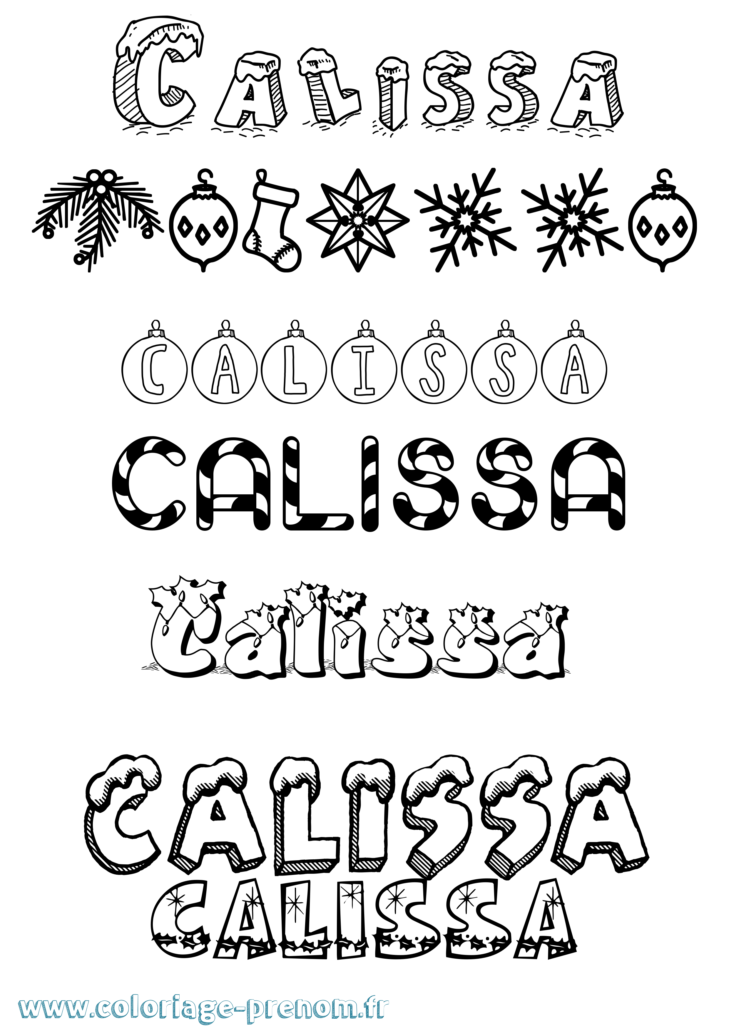 Coloriage prénom Calissa Noël