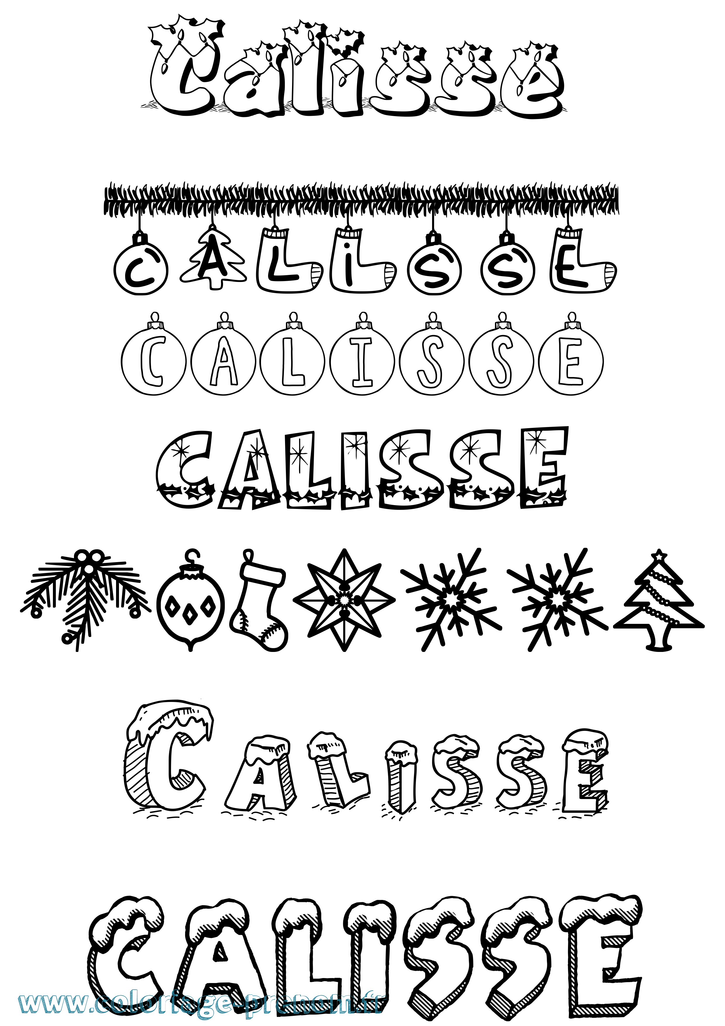 Coloriage Calisse Noël Coloriage prénom Calisse Noël