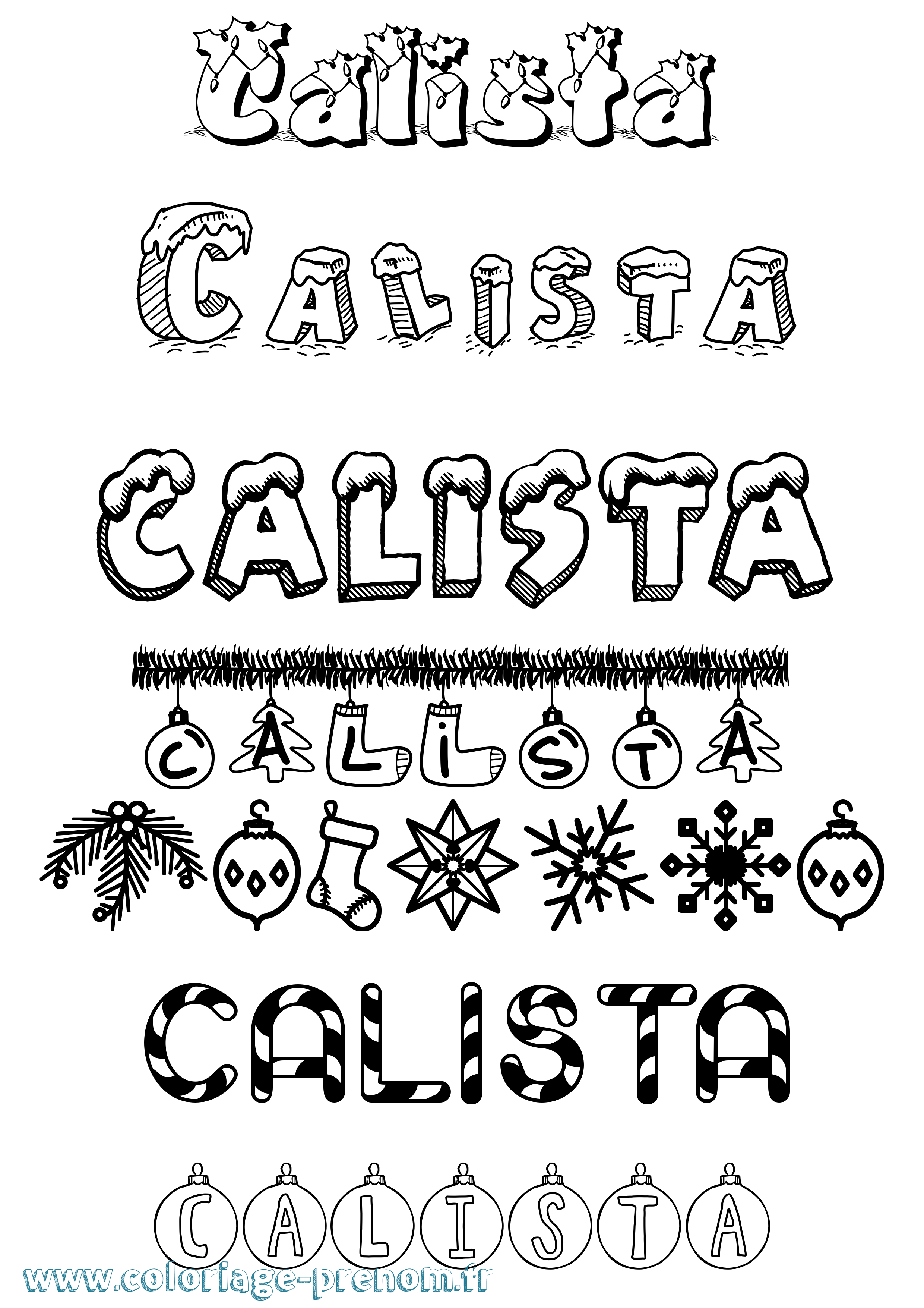 Coloriage prénom Calista Noël
