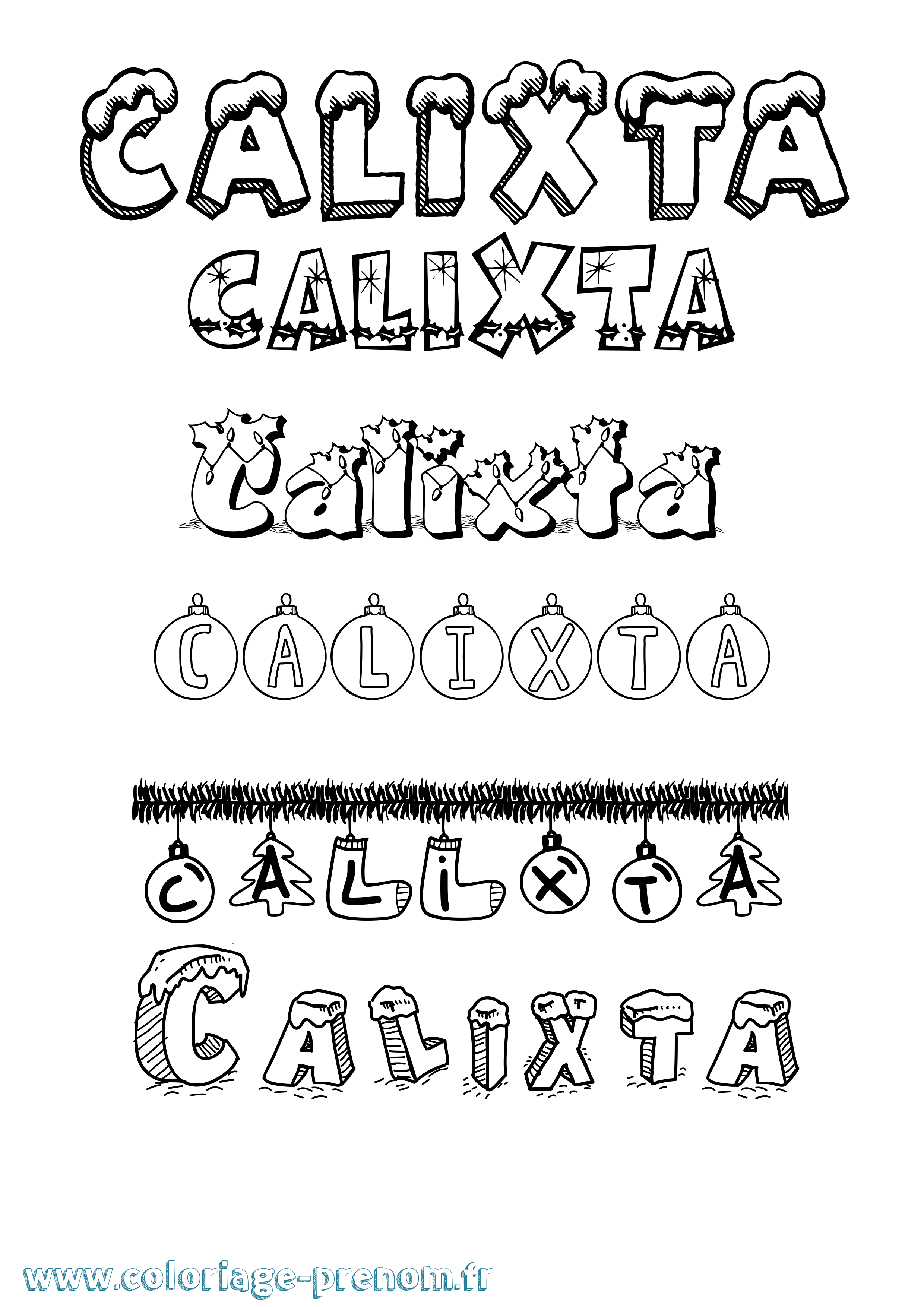 Coloriage Calixta Noël Coloriage prénom Calixta Noël