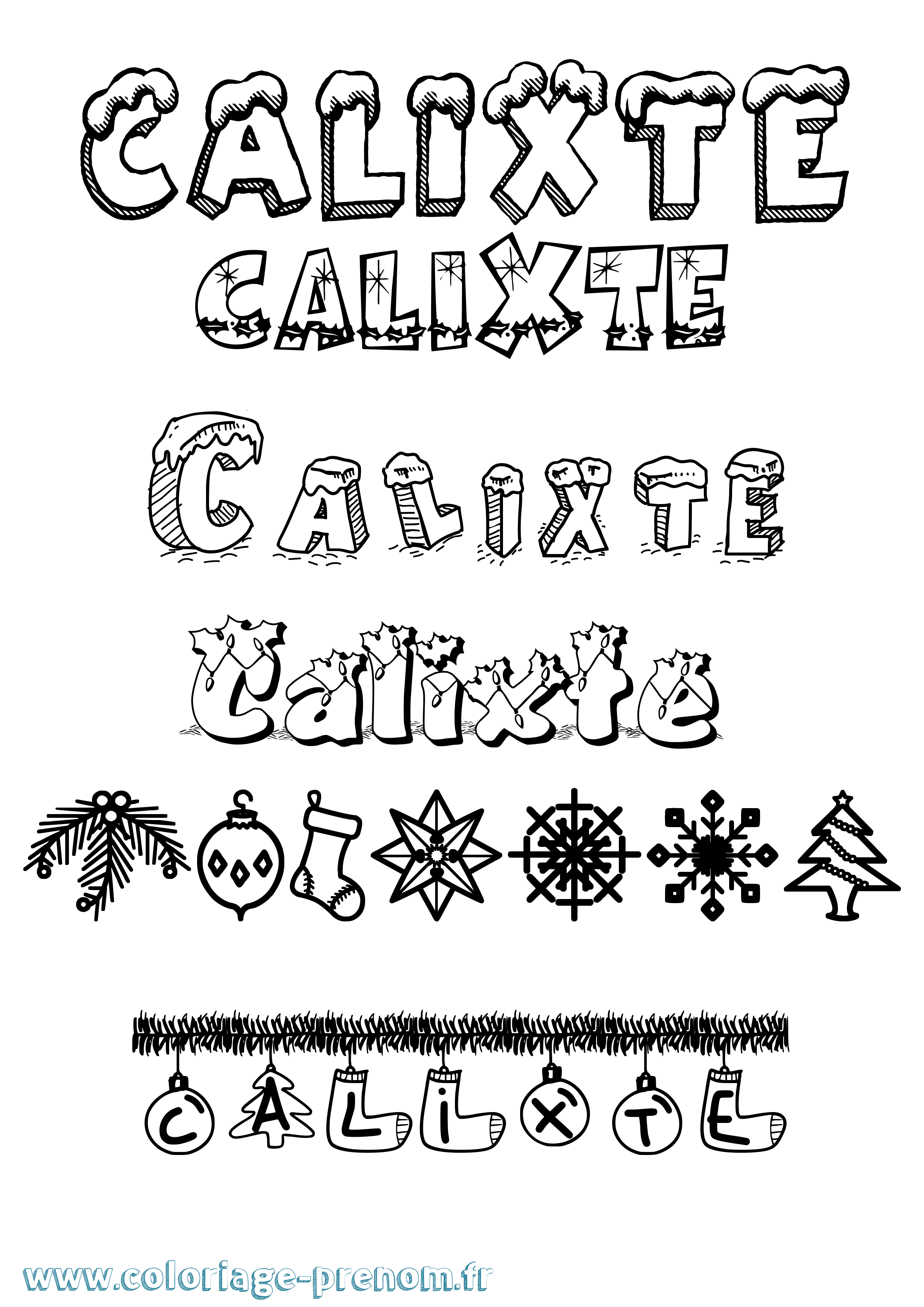 Coloriage prénom Calixte Noël