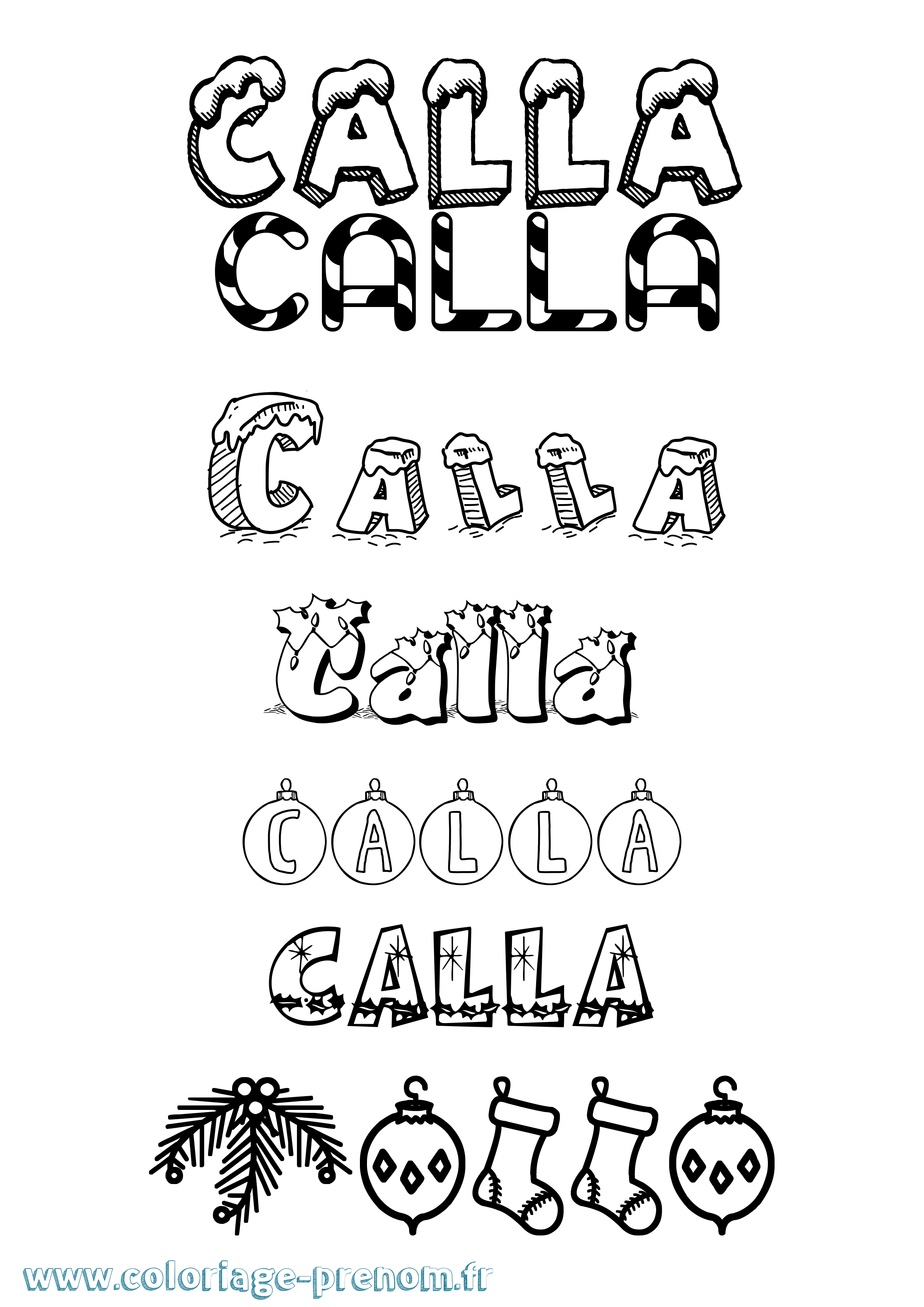 Coloriage prénom Calla Noël
