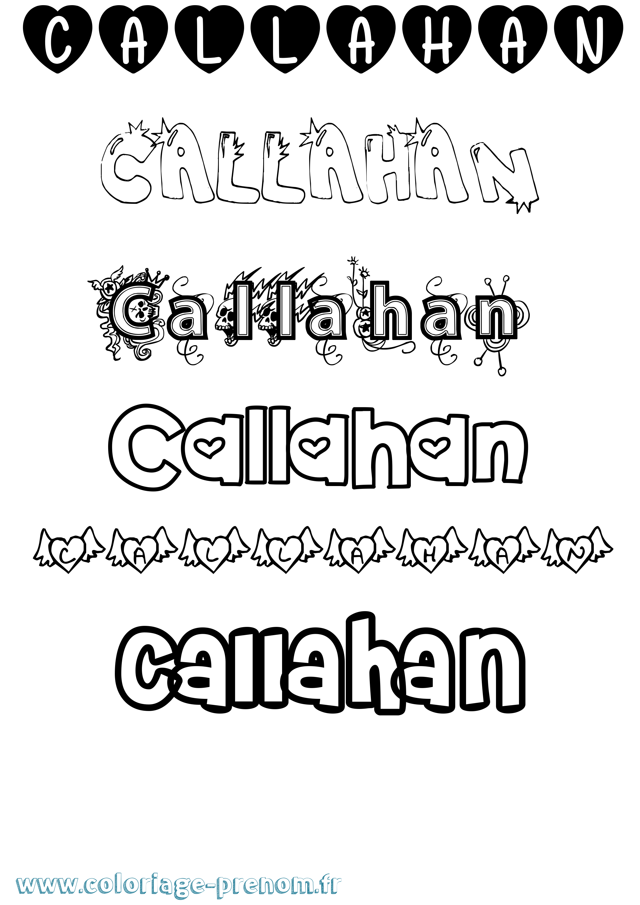 Coloriage Callahan Girly Coloriage prénom Callahan Girly