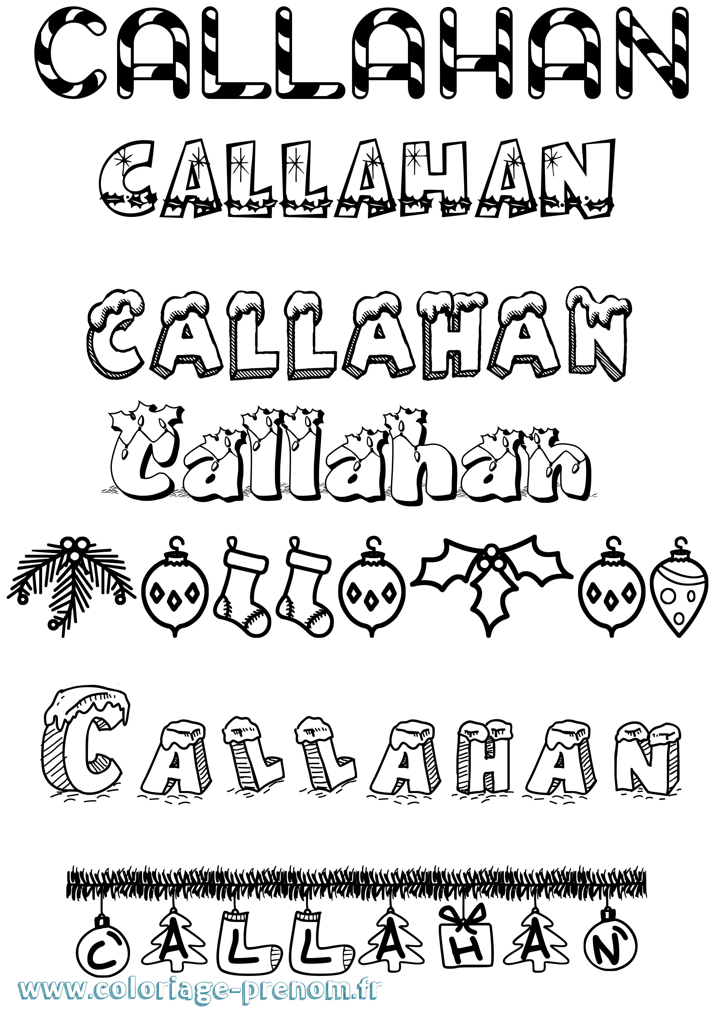 Coloriage Callahan Noël Coloriage prénom Callahan Noël