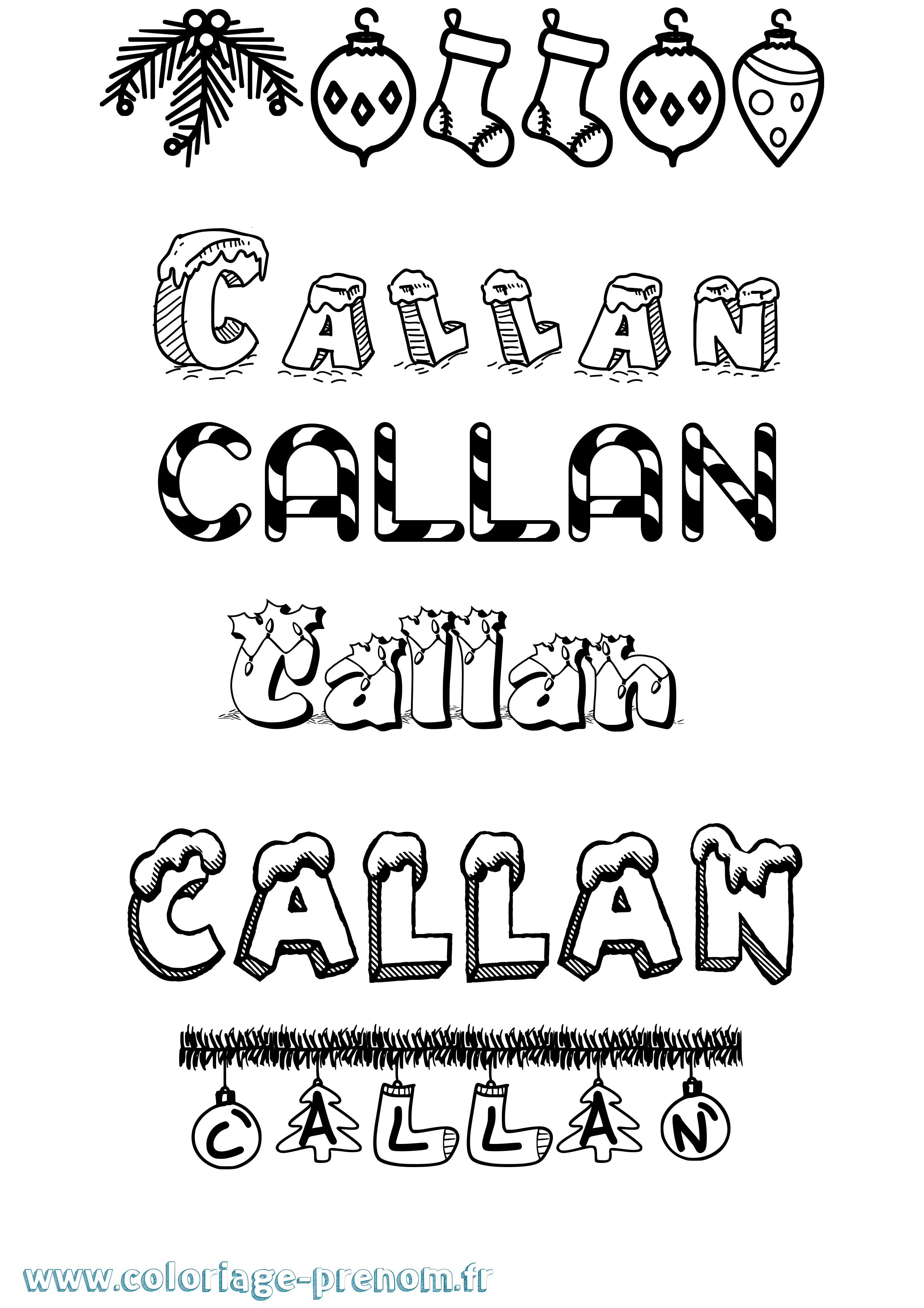 Coloriage Callan Noël Coloriage prénom Callan Noël