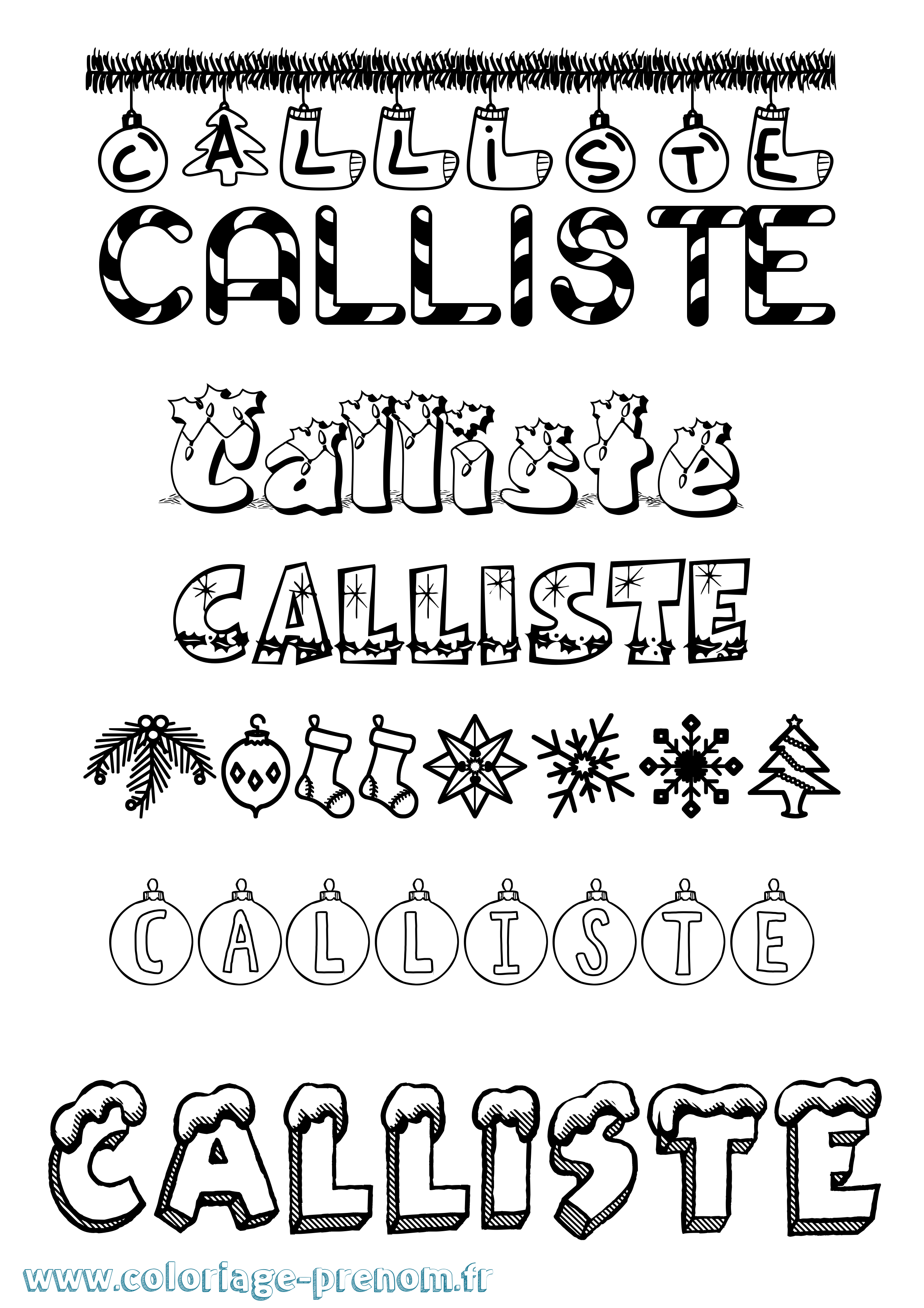 Coloriage Calliste Noël Coloriage prénom Calliste Noël