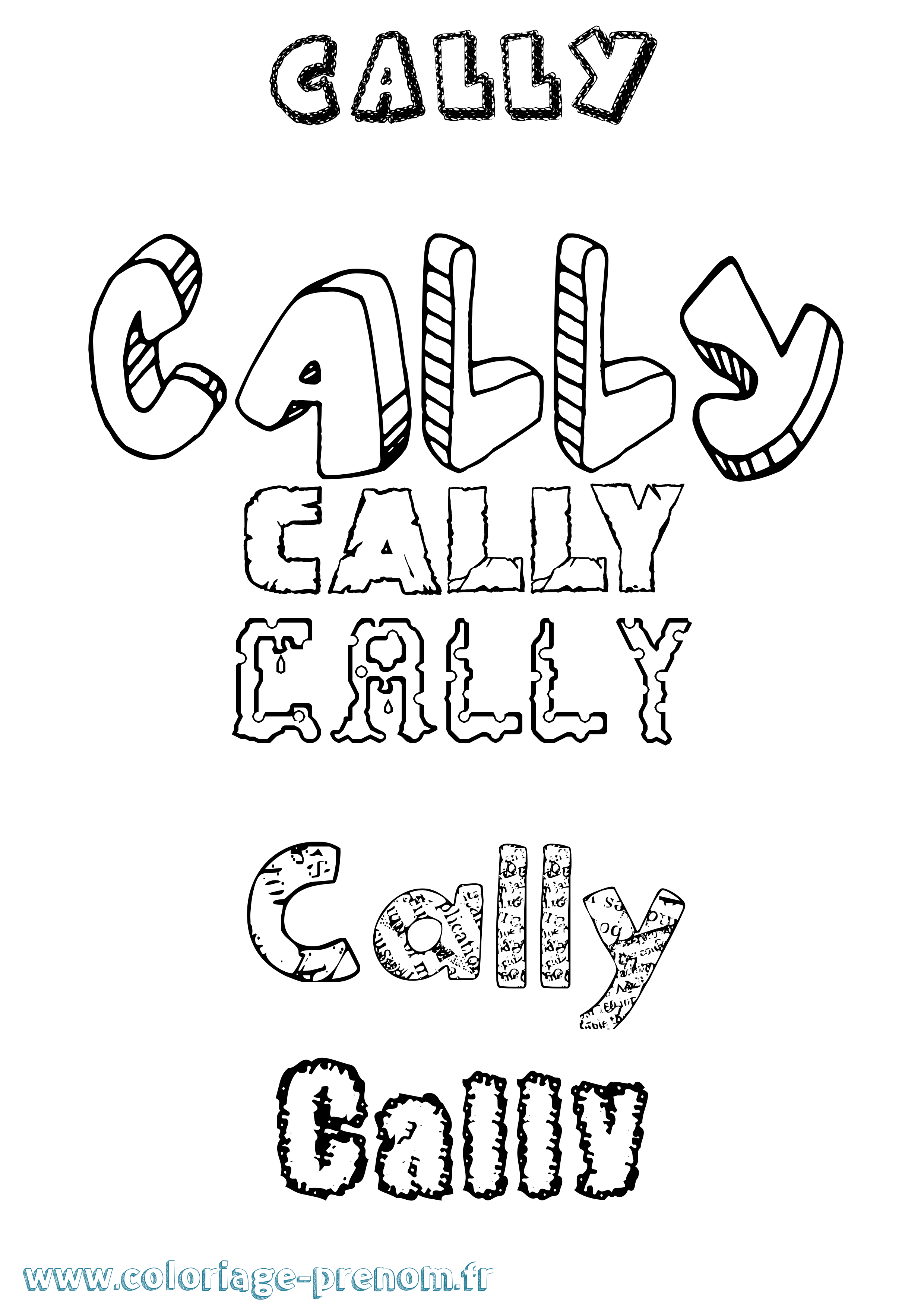 Coloriage prénom Cally Destructuré