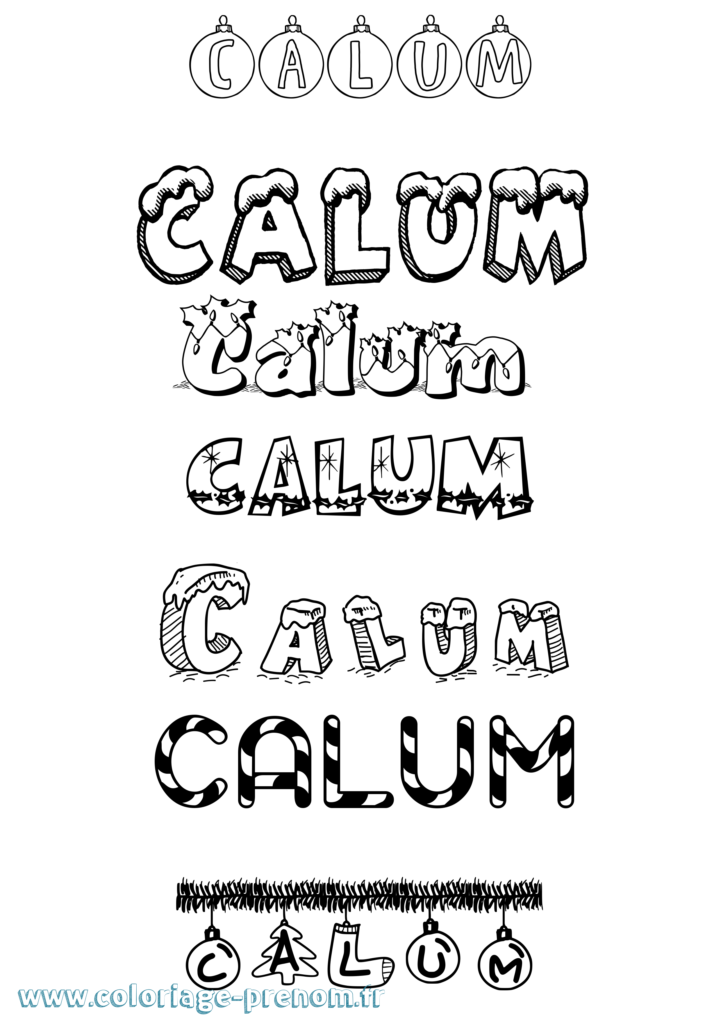 Coloriage prénom Calum Noël